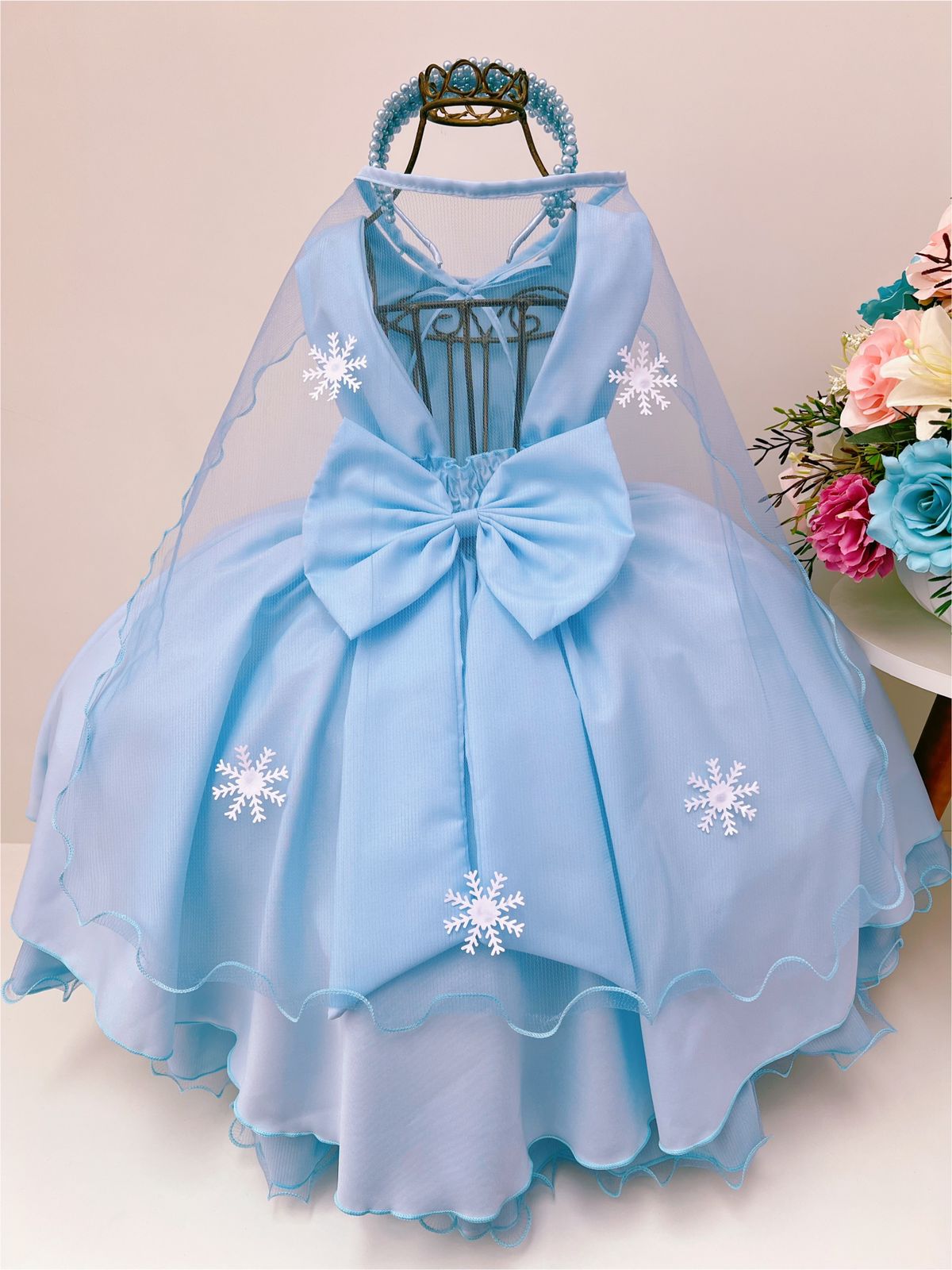 VESTIDO INFANTIL FROZEN COM CAPA LUXO FESTAS DE PRINCESAS - Rosa Charmosa  Atacado