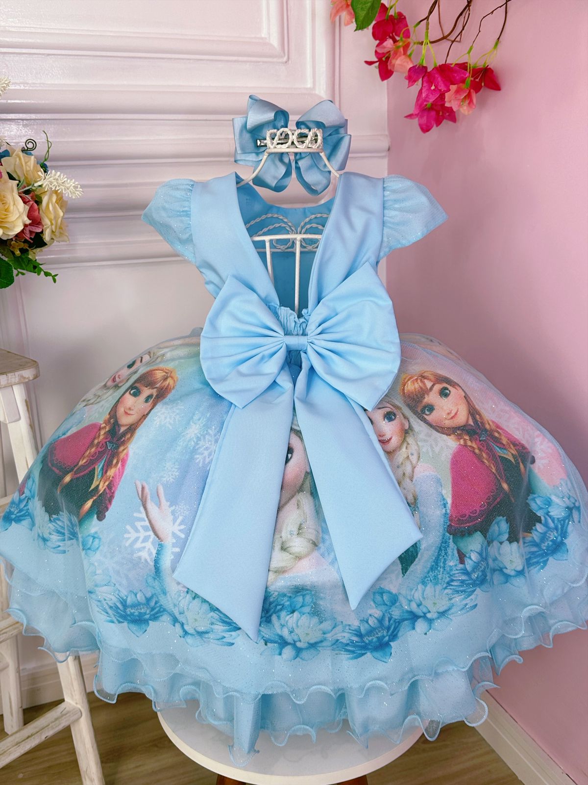 Vestido infantil tema Frozen - Elsa e Anna