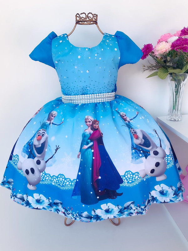 vestido de festa infantil da Frozen 1/16