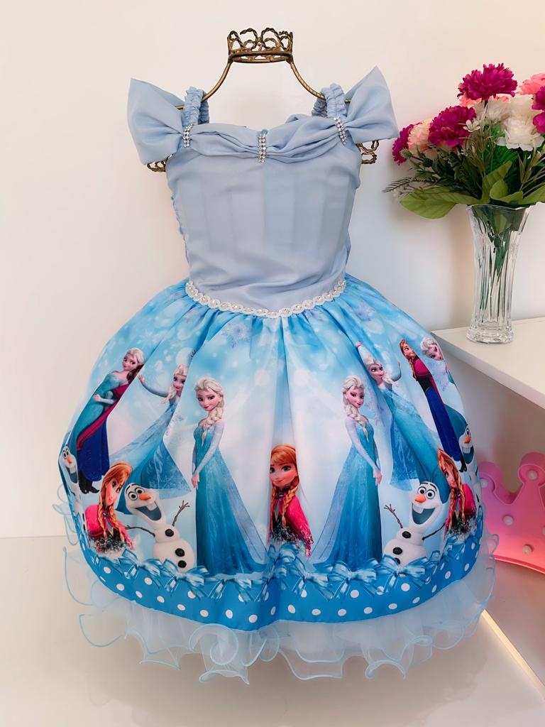 Vestido Infantil Frozen Princesa Gelo Olaf Luxo Pérolas – PequenoLook