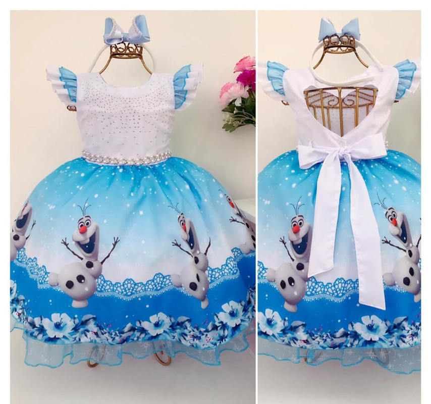 Vestido Infantil Frozen Olaf Luxo Flores Festa Princesas