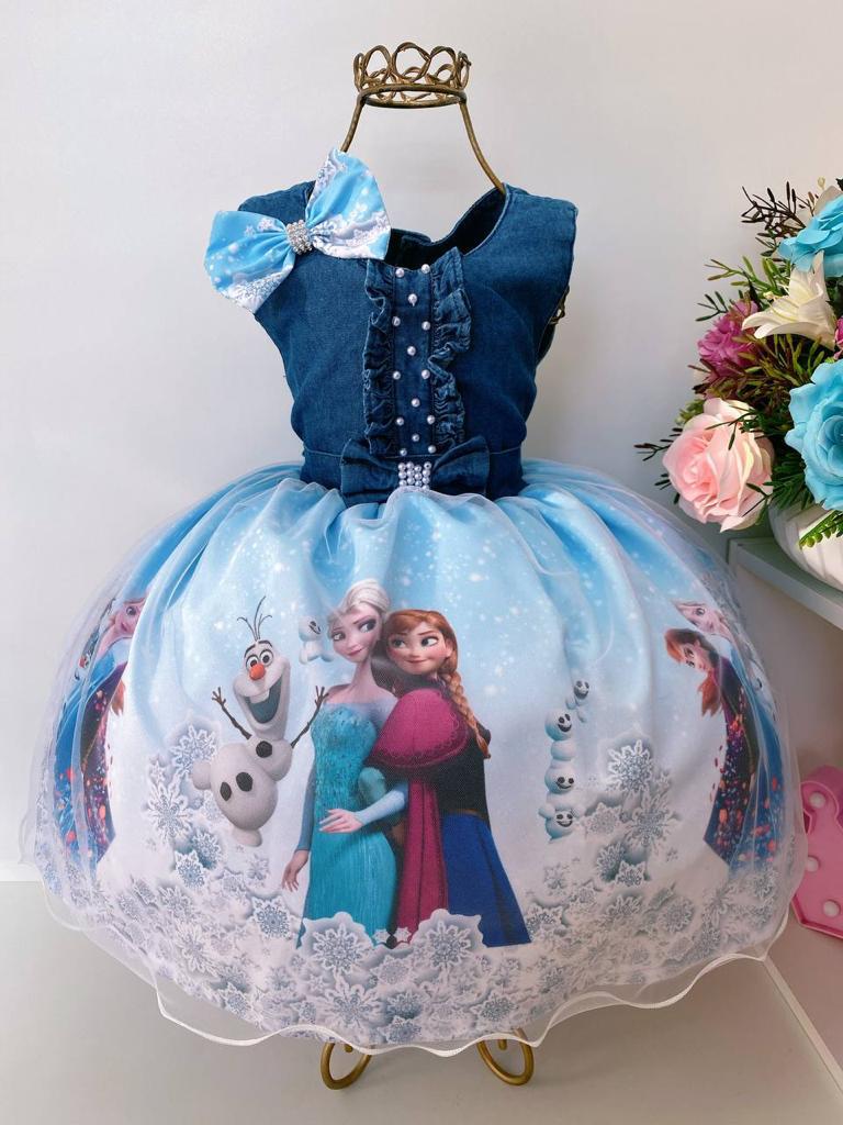 Vestido Infantil Frozen Princesa Gelo Olaf C/ Pérolas Luxo