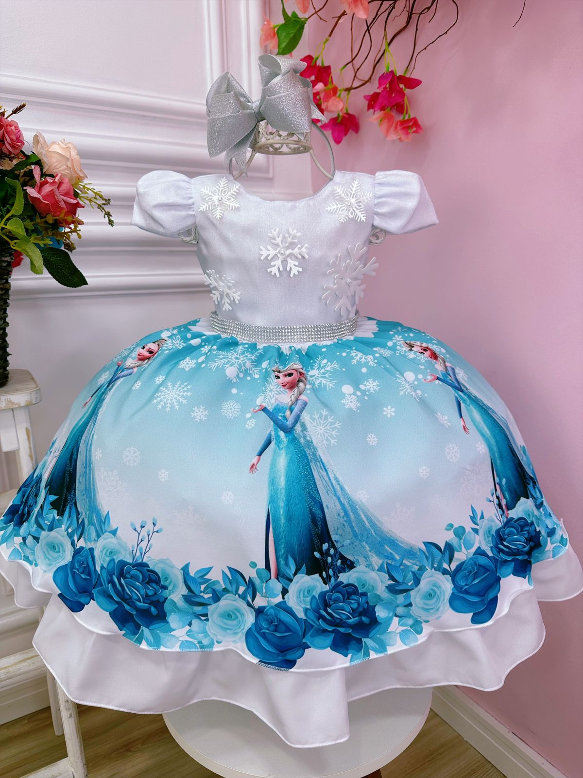 Vestido Infantil Frozen Princesa Aplique Gelo Festas