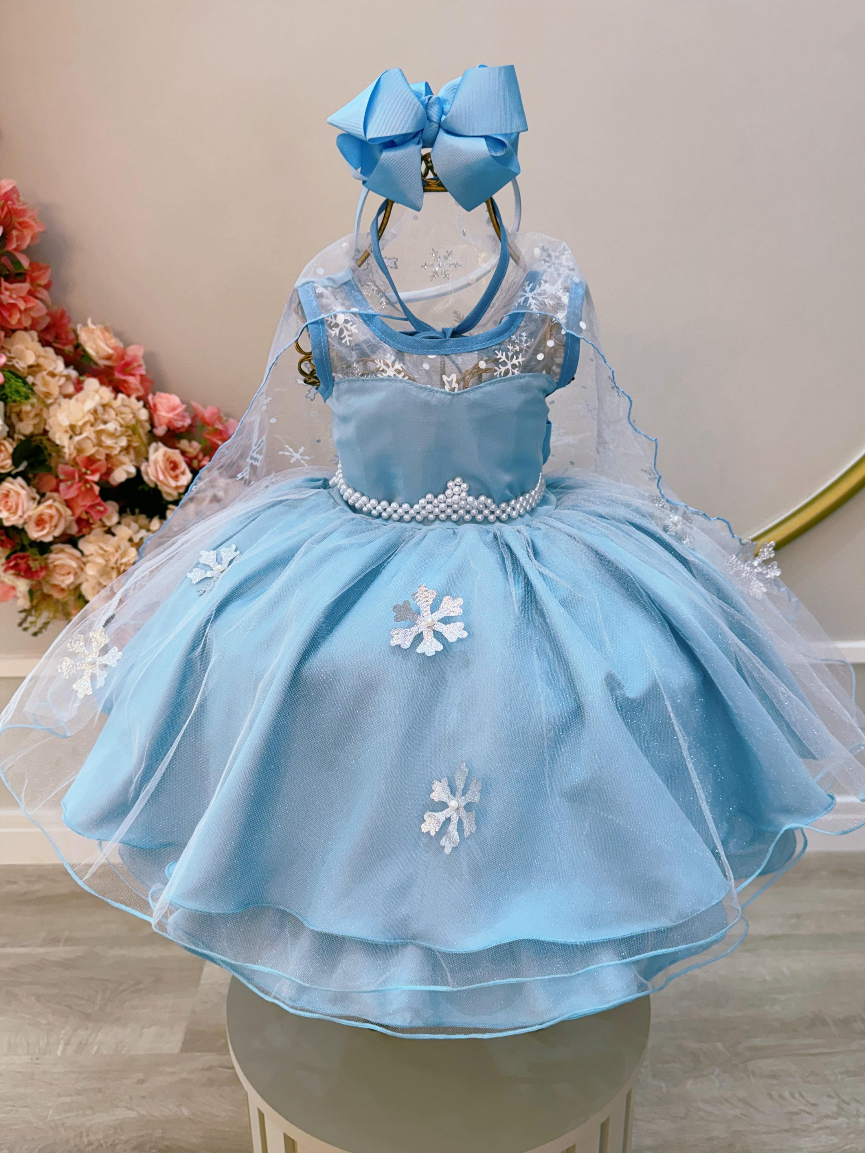 Vestido Infantil Frozen Princesas Capa de Luxo Aniversário