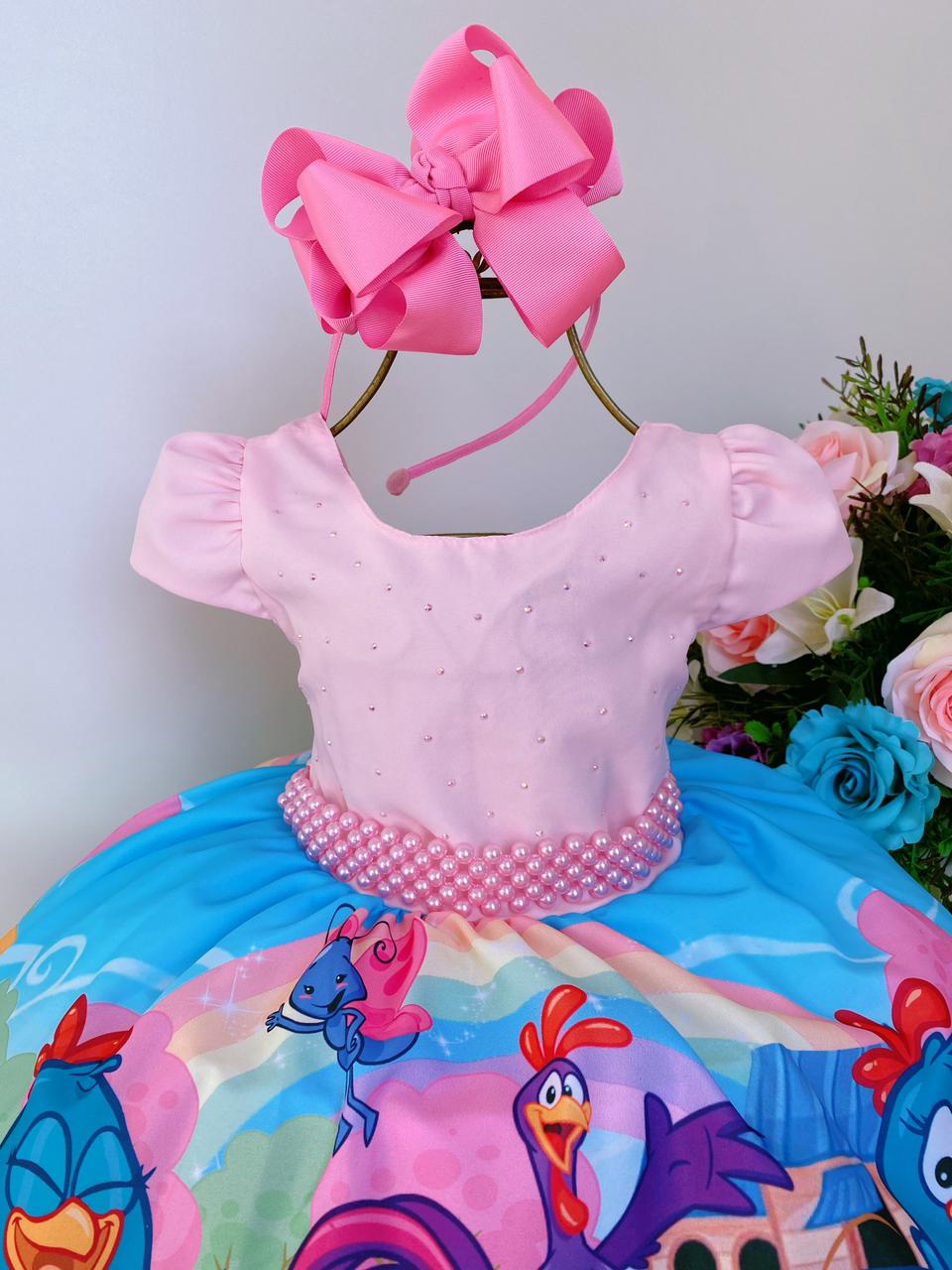 Vestido Infantil Cinderela Azul Cinto Pérolas Luxo Princesas - Rosa  Charmosa Atacado