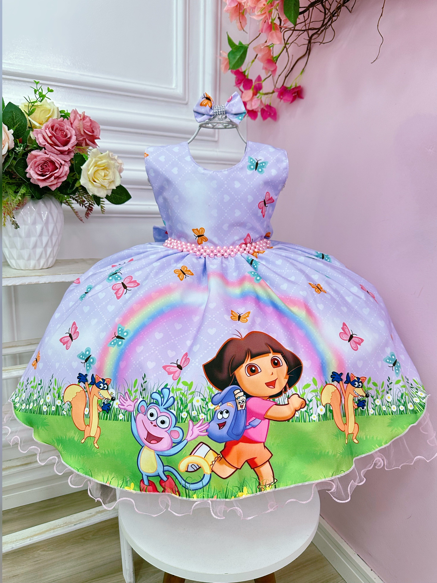 Vestido Infantil Lilás Dora Aventureira Amigos Festas