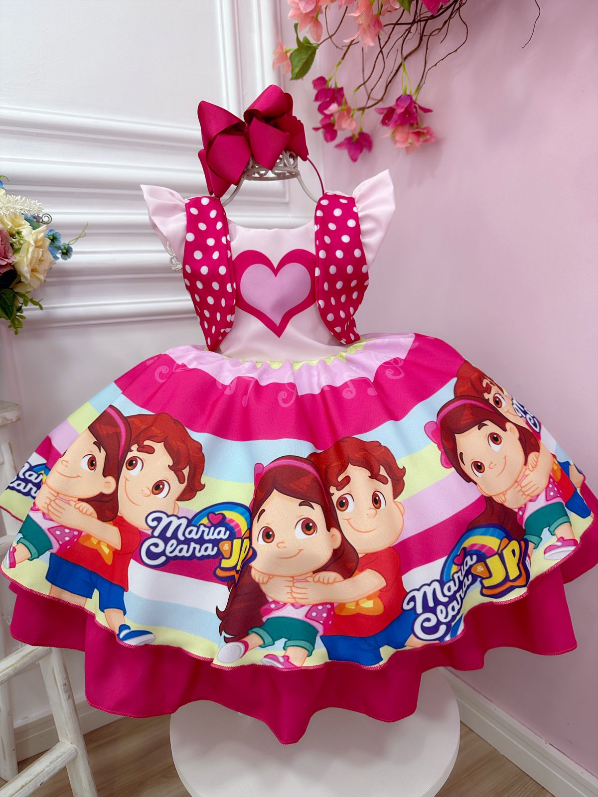 Vestido Infantil Maria Clara e JP Rosa Pink Coração Luxo