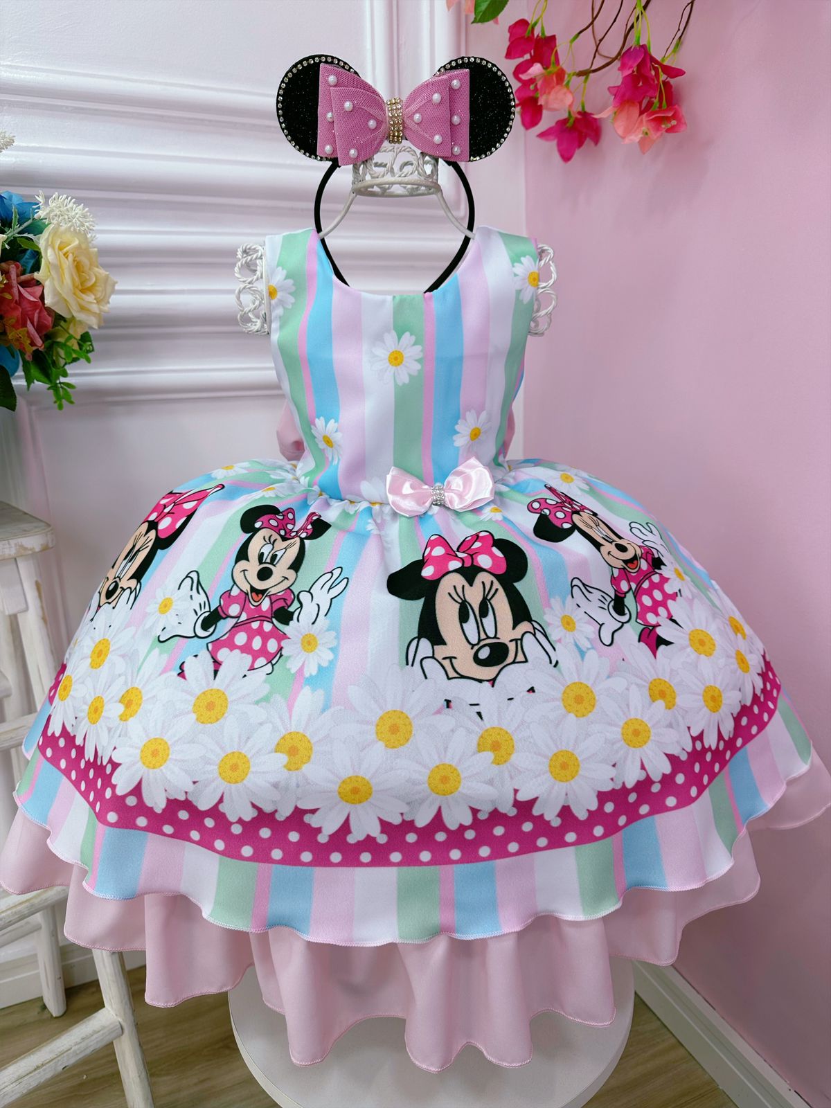 Vestido Infantil Colorido Florido Margaridas Luxo