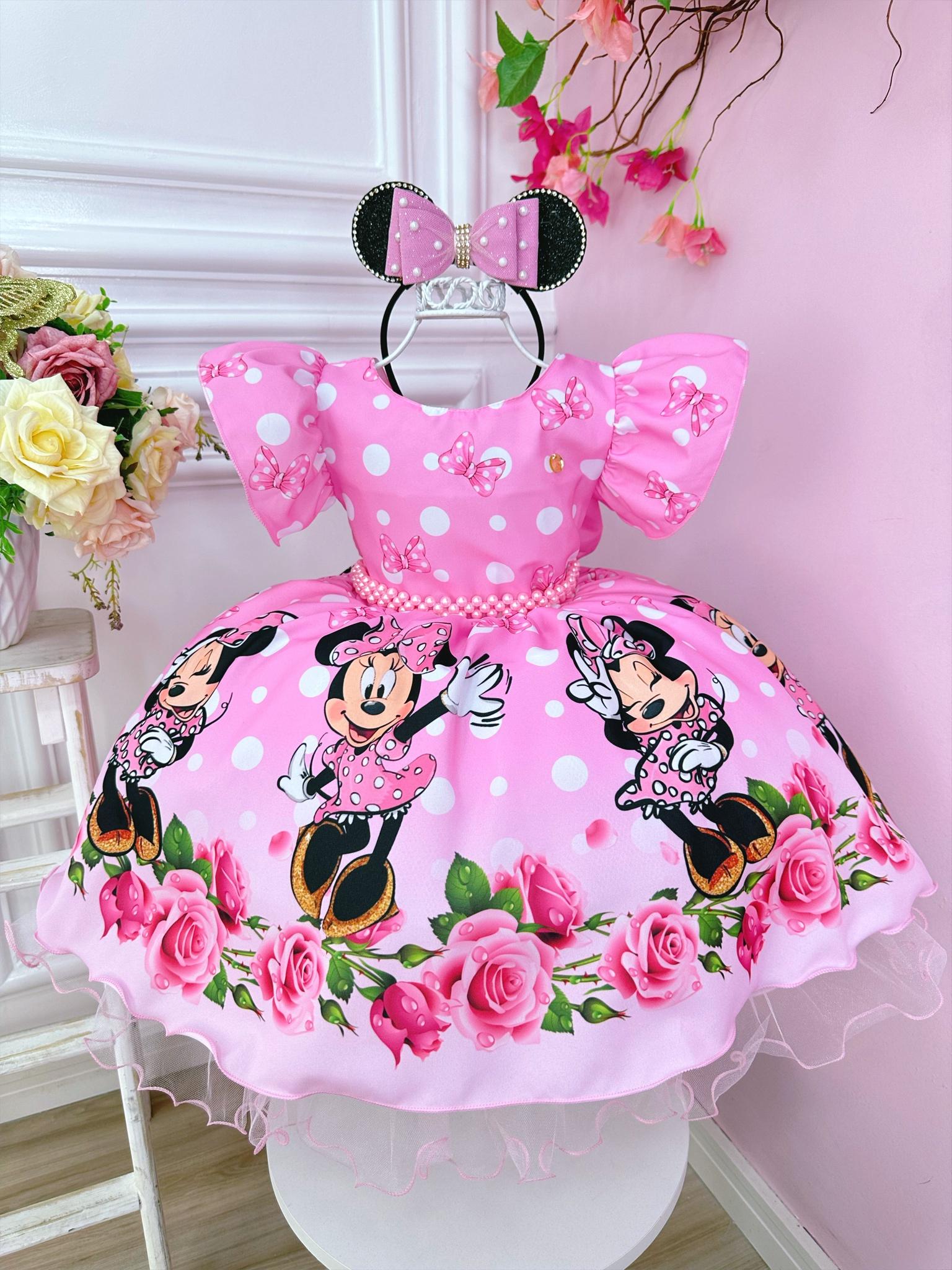 Vestido Infantil Florido de Rosas C/ Pérolas Festas