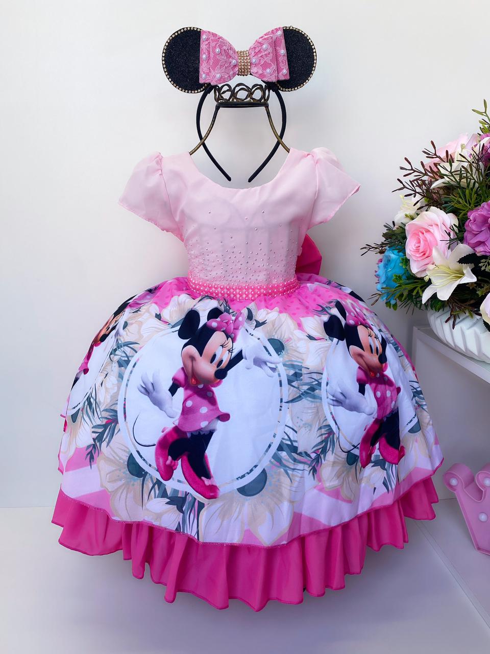 Vestido Infantil Rosa Poá Pérolas e Strass
