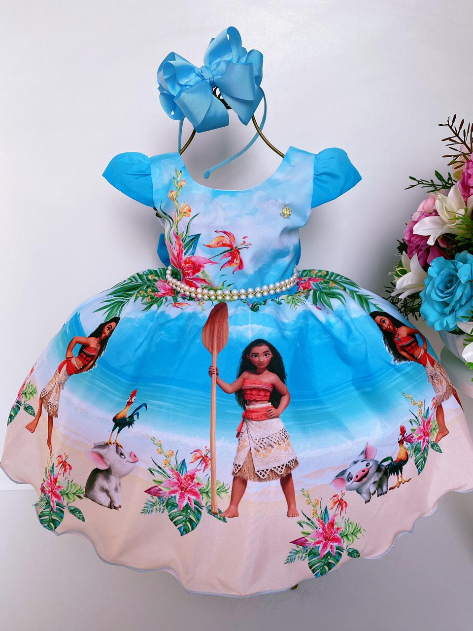 Vestido Infantil Temático Moana Baby Luxo com cinto pérolas - Fabuloso  Ateliê