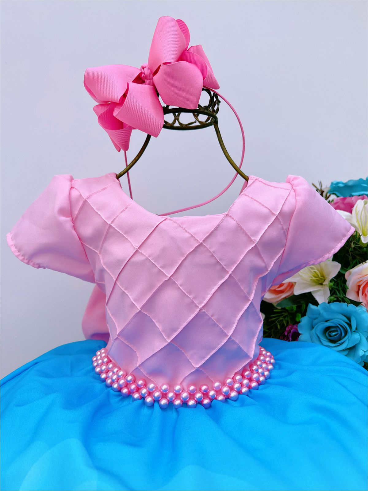 Vestido Infantil Cinderela Azul Cinto Pérolas Luxo Princesas - Rosa  Charmosa Atacado