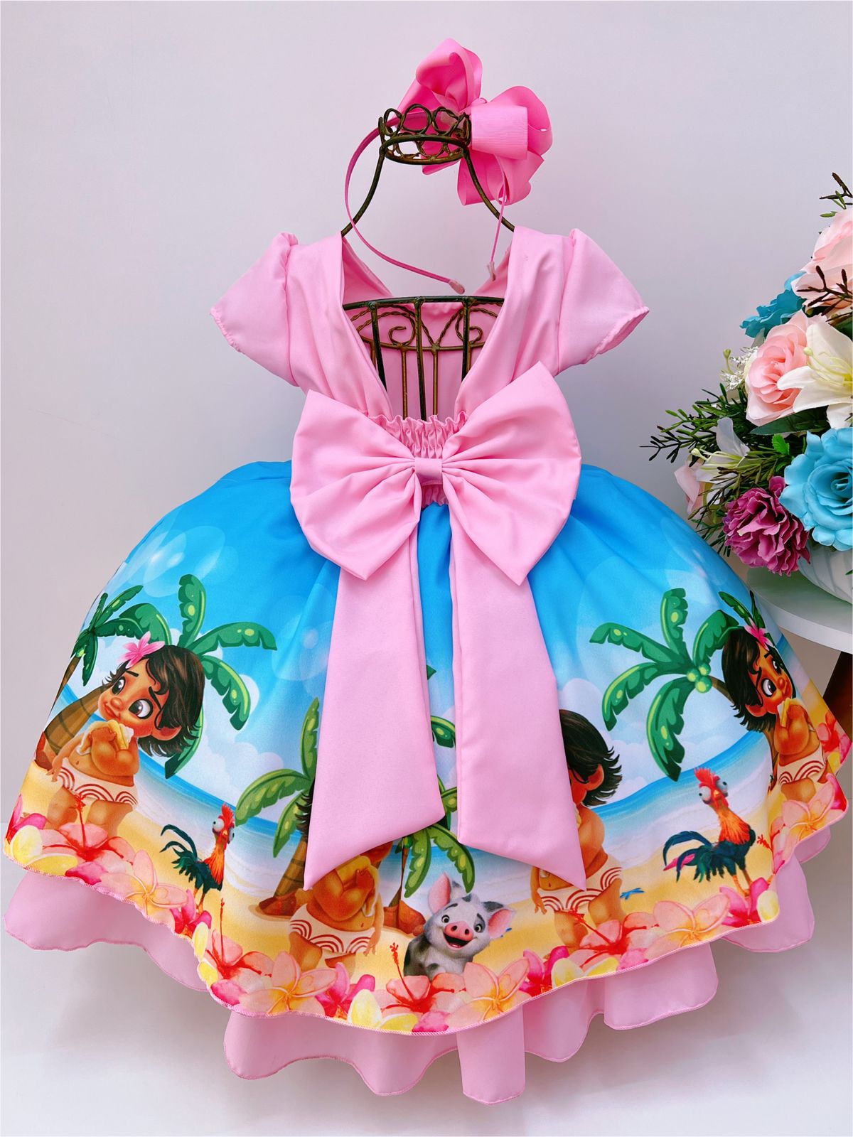 Vestido Infantil Moana Baby Rosa Fantasia Menina Aniversário - Tio