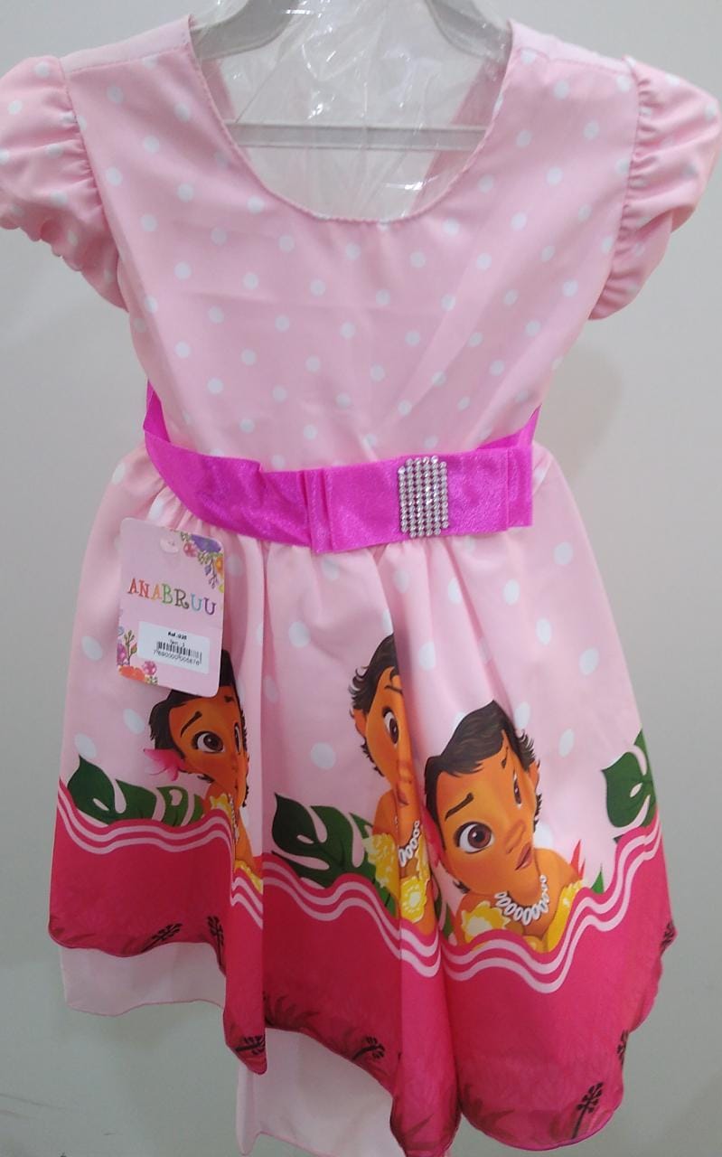 Vestido Infantil Moana Baby Rosa e Pink Bolinhas