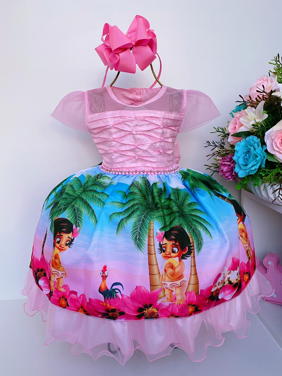 Vestido Infantil Moana Baby Rosa Temático Aniversário Rodado em Promoção na  Americanas