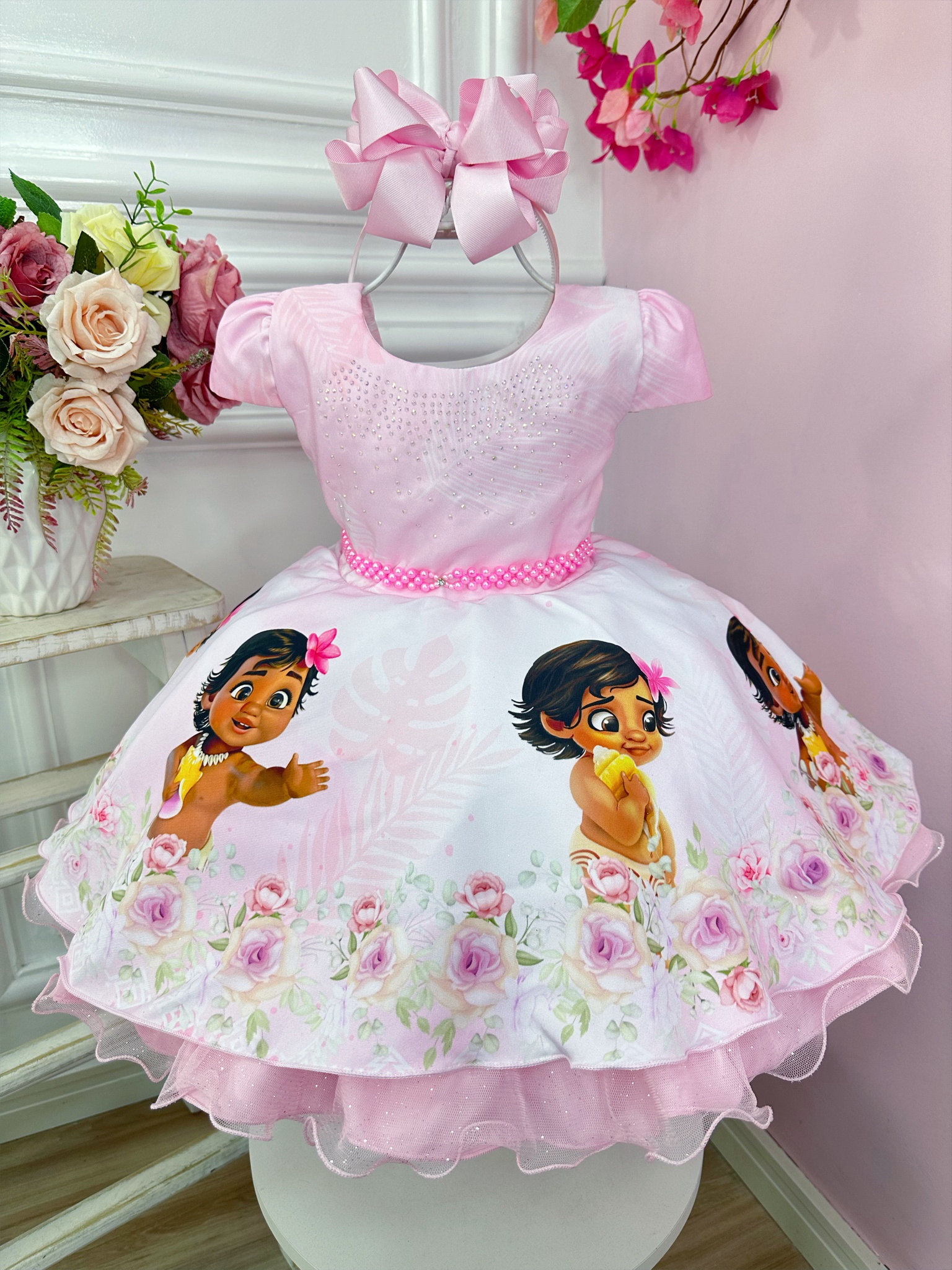 Vestido Infantil Moanna Baby Rosa Busto C/  Strass