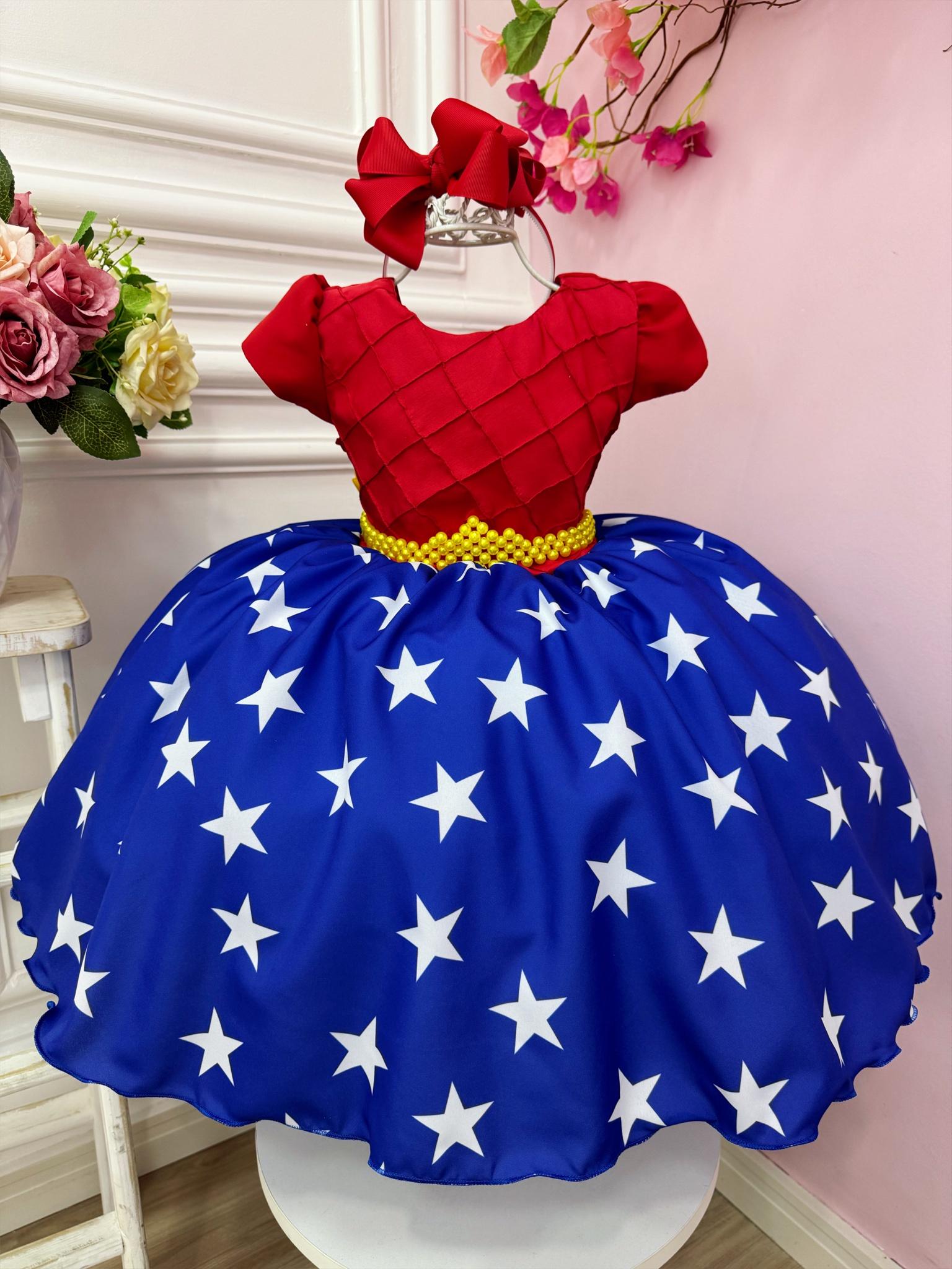 Vestido Infantil Vermelho e Azul Luxo