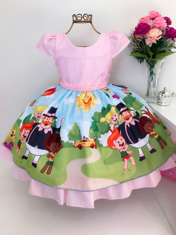 Vestido Infantil Mundo Bita Rosa Festas Aniversário Luxo - Rosa Charmosa  Atacado