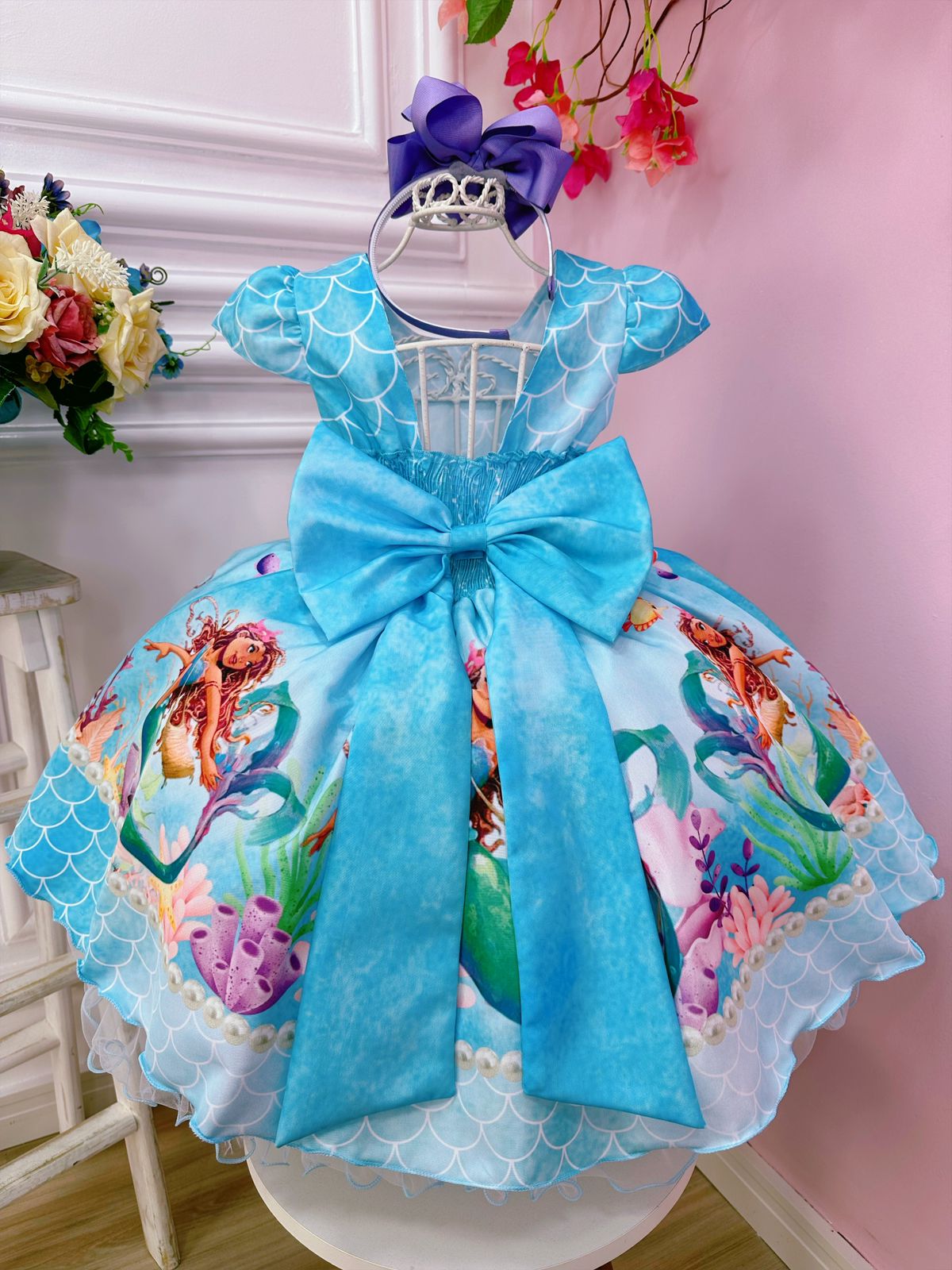 Vestido Festa Infantil Princesa Ariel Sereia Longo