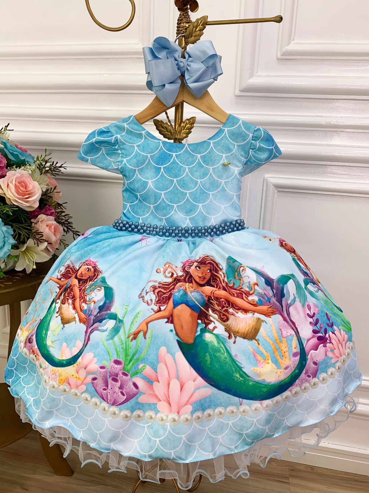 Vestido Festa Infantil Princesa Ariel Sereia Longo