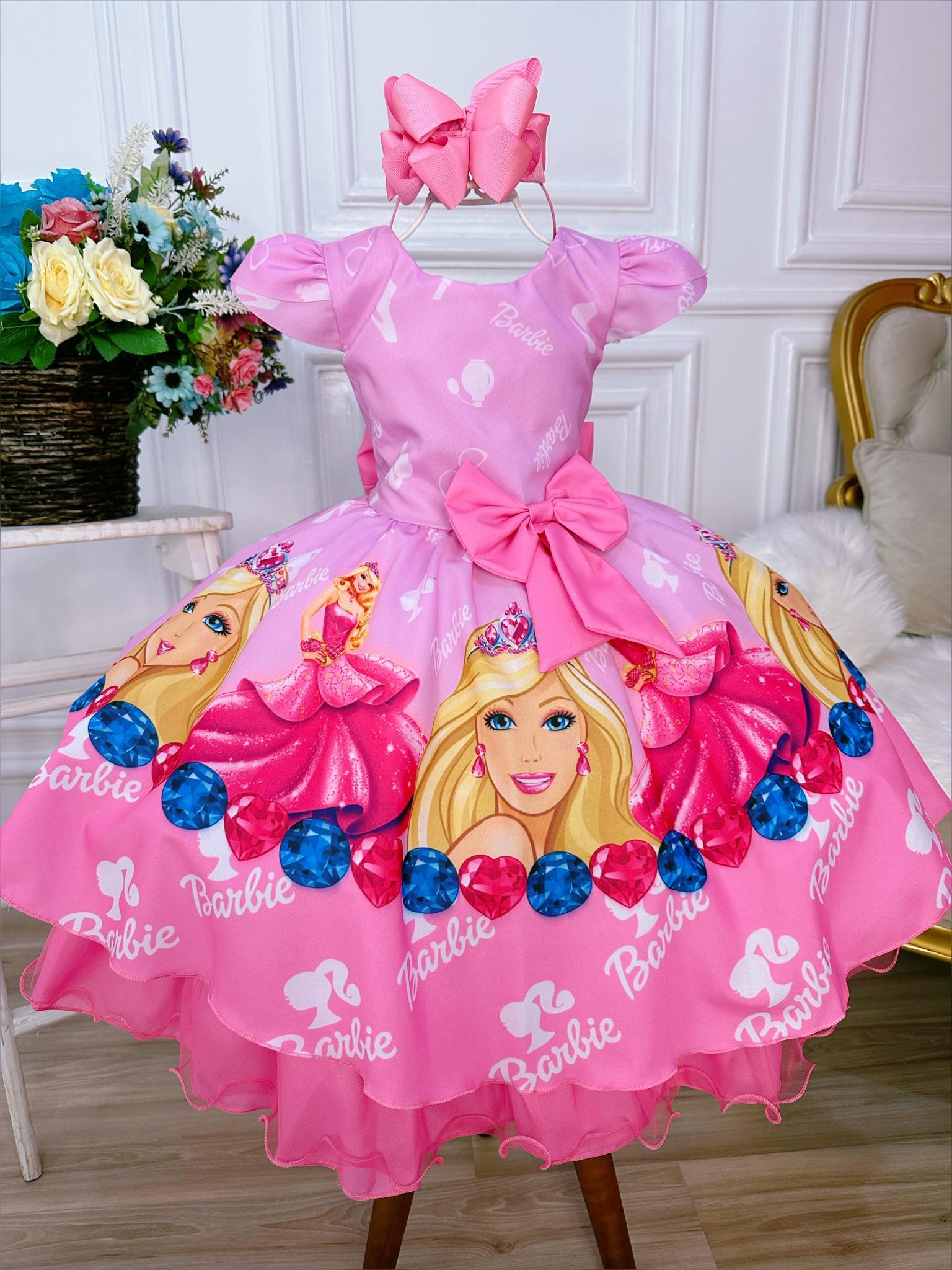 Vestido Infantil Princesa Rosa Com Aplique de Laço