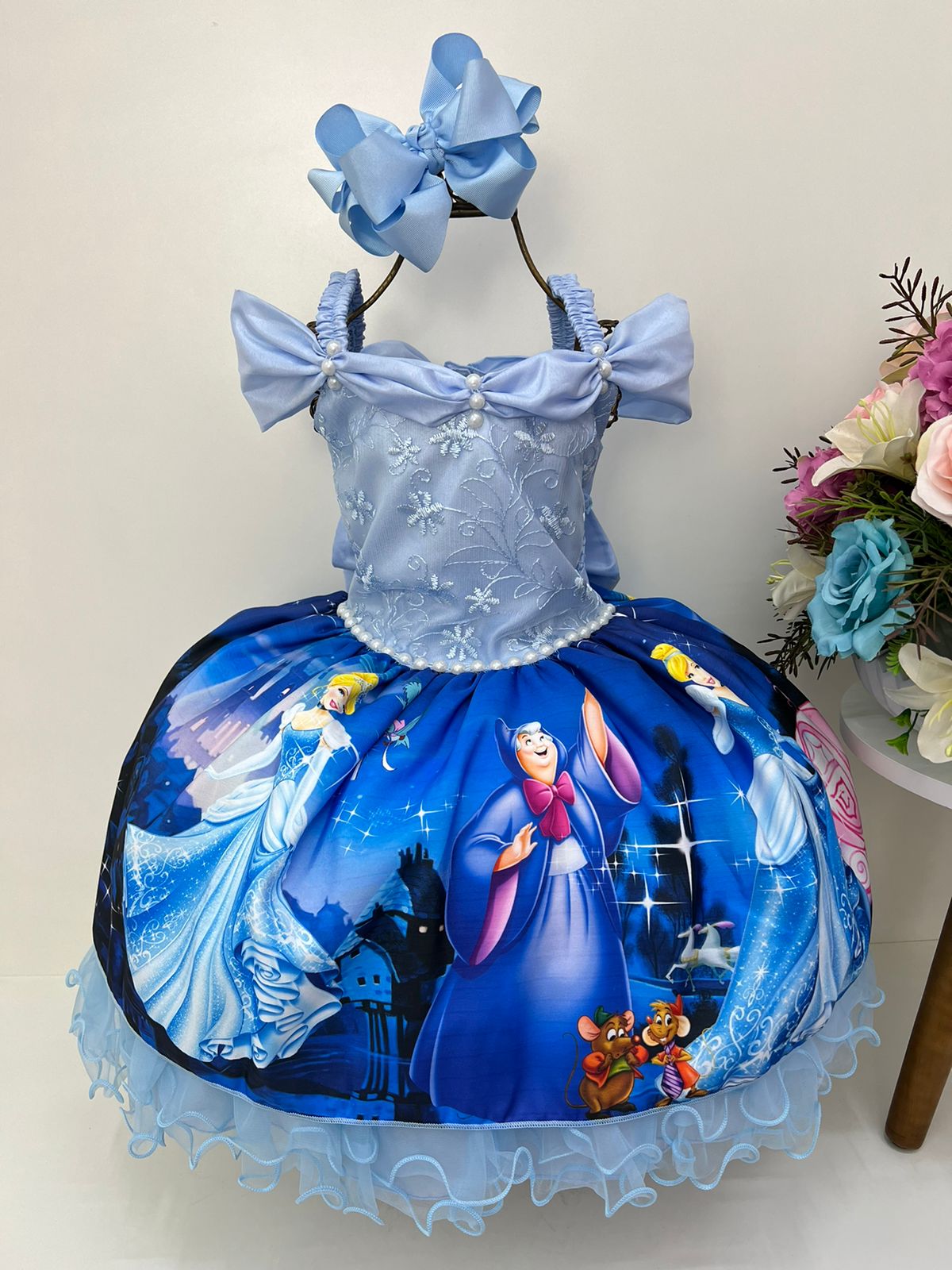 Vestido Cinderela Infantil Vestido Princesa Infantil Cinderela Infantil Vestido Cinderela Original  Disney VESTIDO INFANTIL CINDERELA AZUL MANGAS LUXO FESTAS