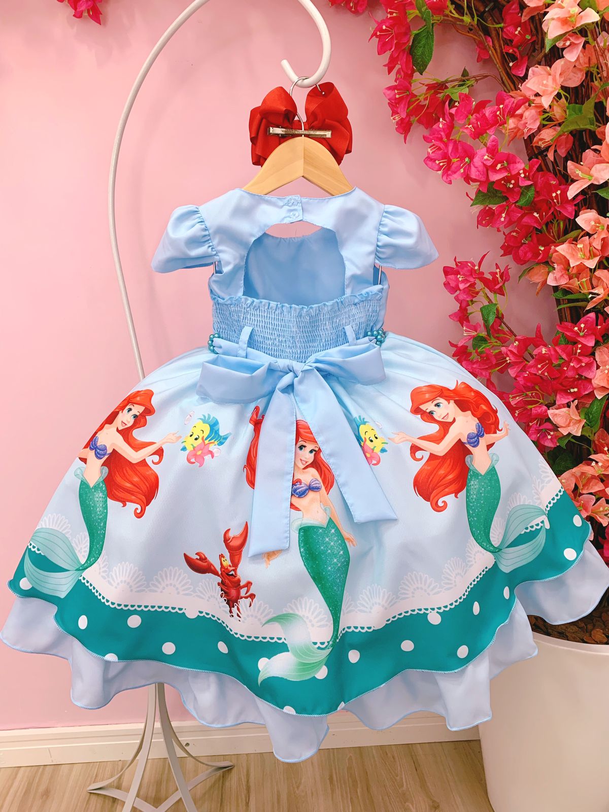 Vestido Infantil Princesa Sereia Ariel Azul Cinto Pérolas - Rosa ...