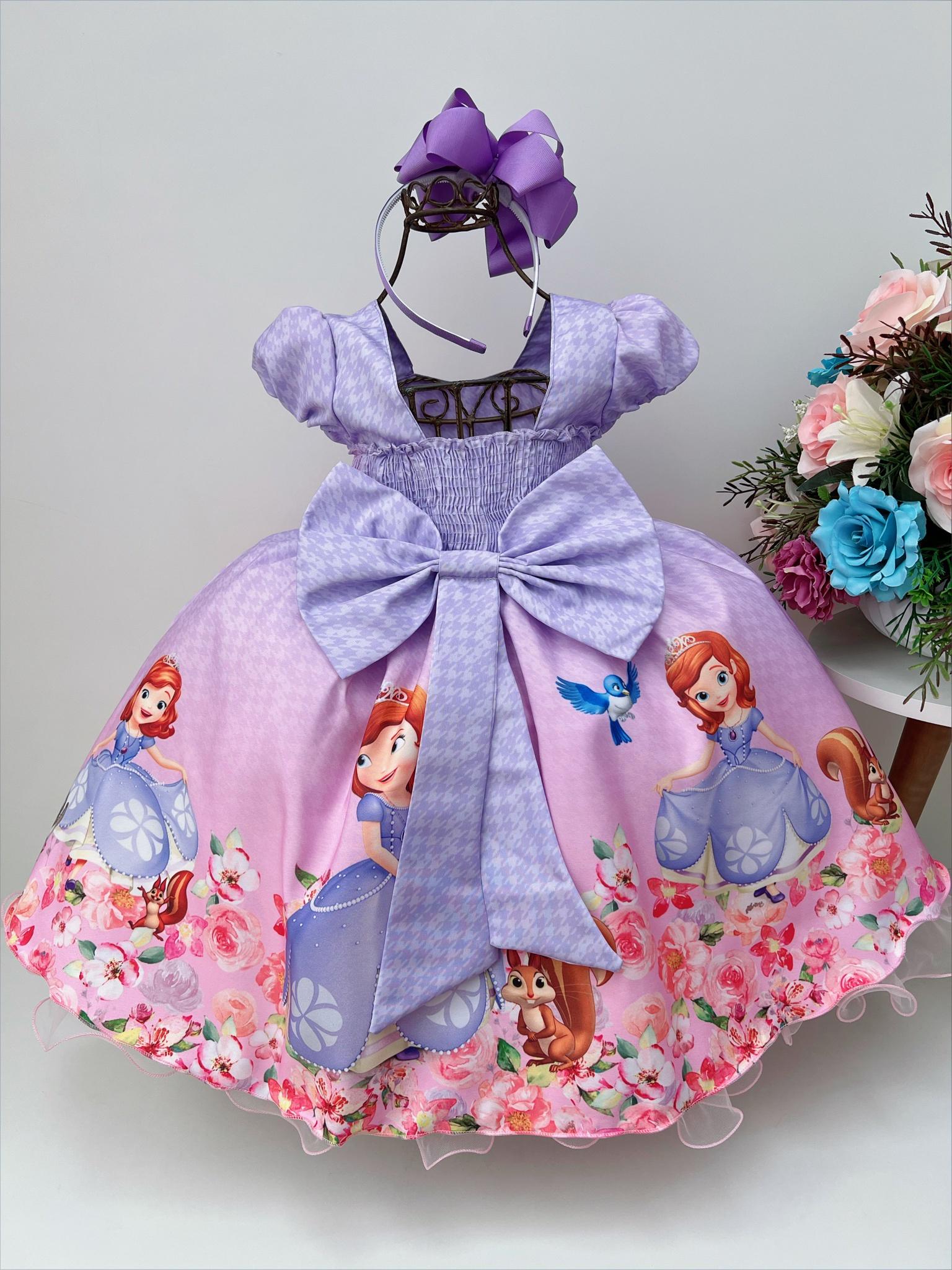 Vestido Infantil Princesa Sofia Lilás C/ Cinto de Pérolas - Rosa Charmosa  Atacado