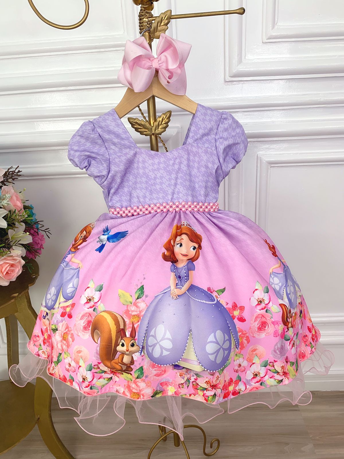 Vestido Infantil Princesa Sofia Lilás Cinto de Strass Luxo - Rosa Charmosa  Atacado
