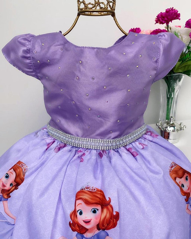 Vestido Infantil Sofia Princesa Lilás Strass Luxo Festas