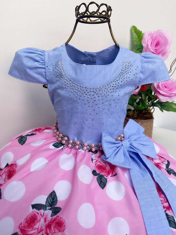 Vestido Infantil Azul Bebê Princesa Festa Luxo Aniversário - Rosa Charmosa  Atacado