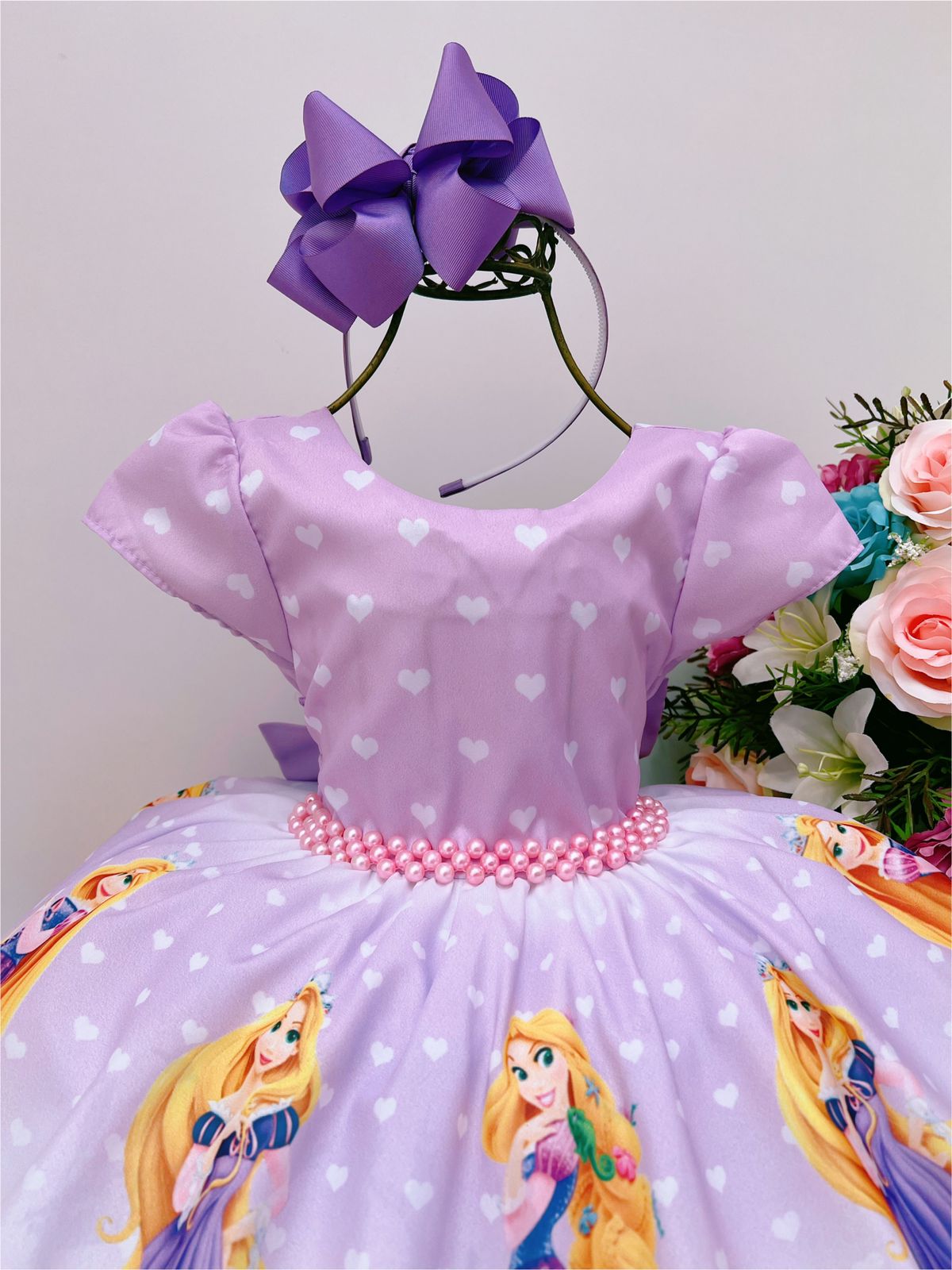 Vestido Infantil Lilás Princesa Sofia Rapunzel Com Capa Brilho Cinto de  Pérolas - Rosa Charmosa Atacado