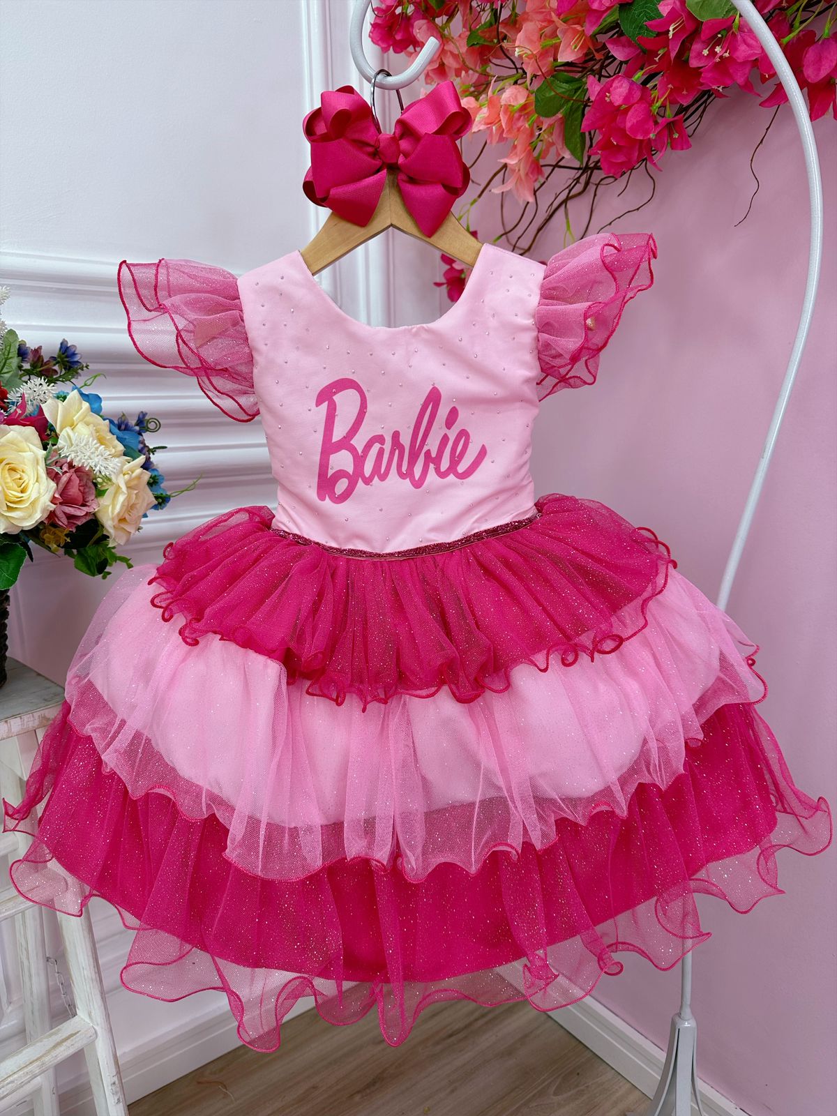 Vestido Infantil Rosa Barbie