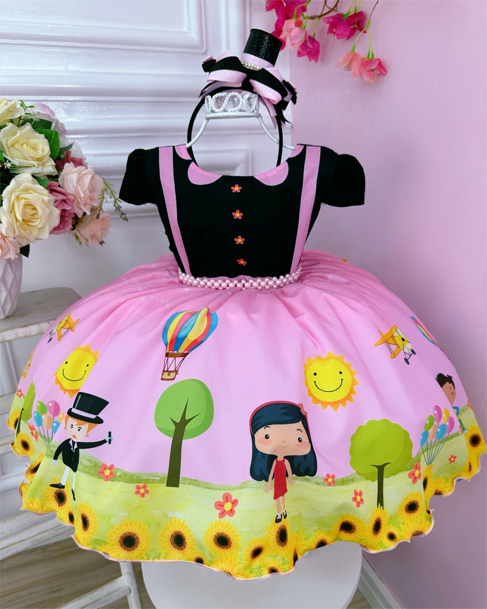 Vestido Infantil Rosa Circo C/ Cinto Pérolas