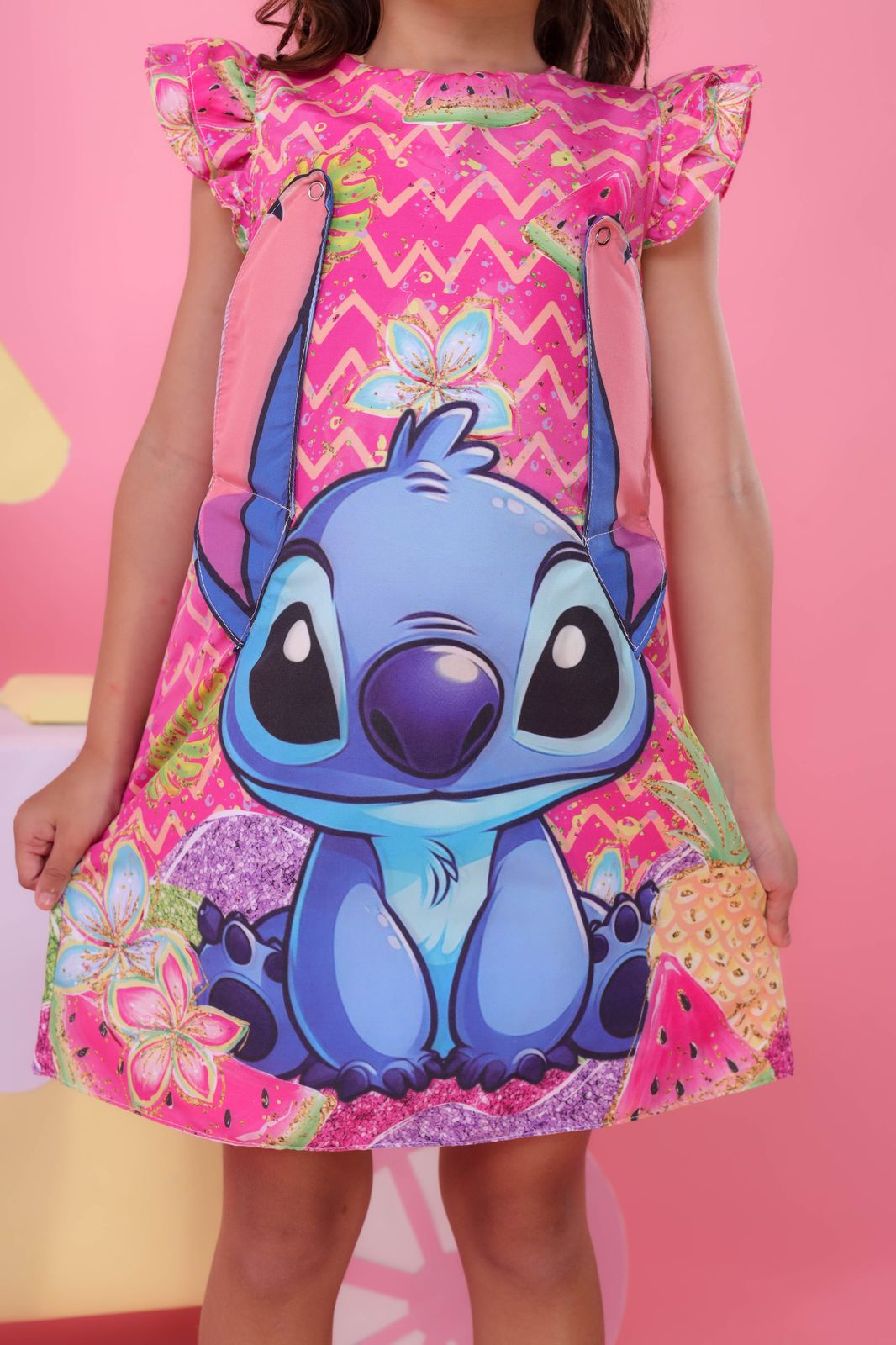 Vestido Infantil Rosa Lilo e Stitch Luxo Festas - Rosa Charmosa Atacado