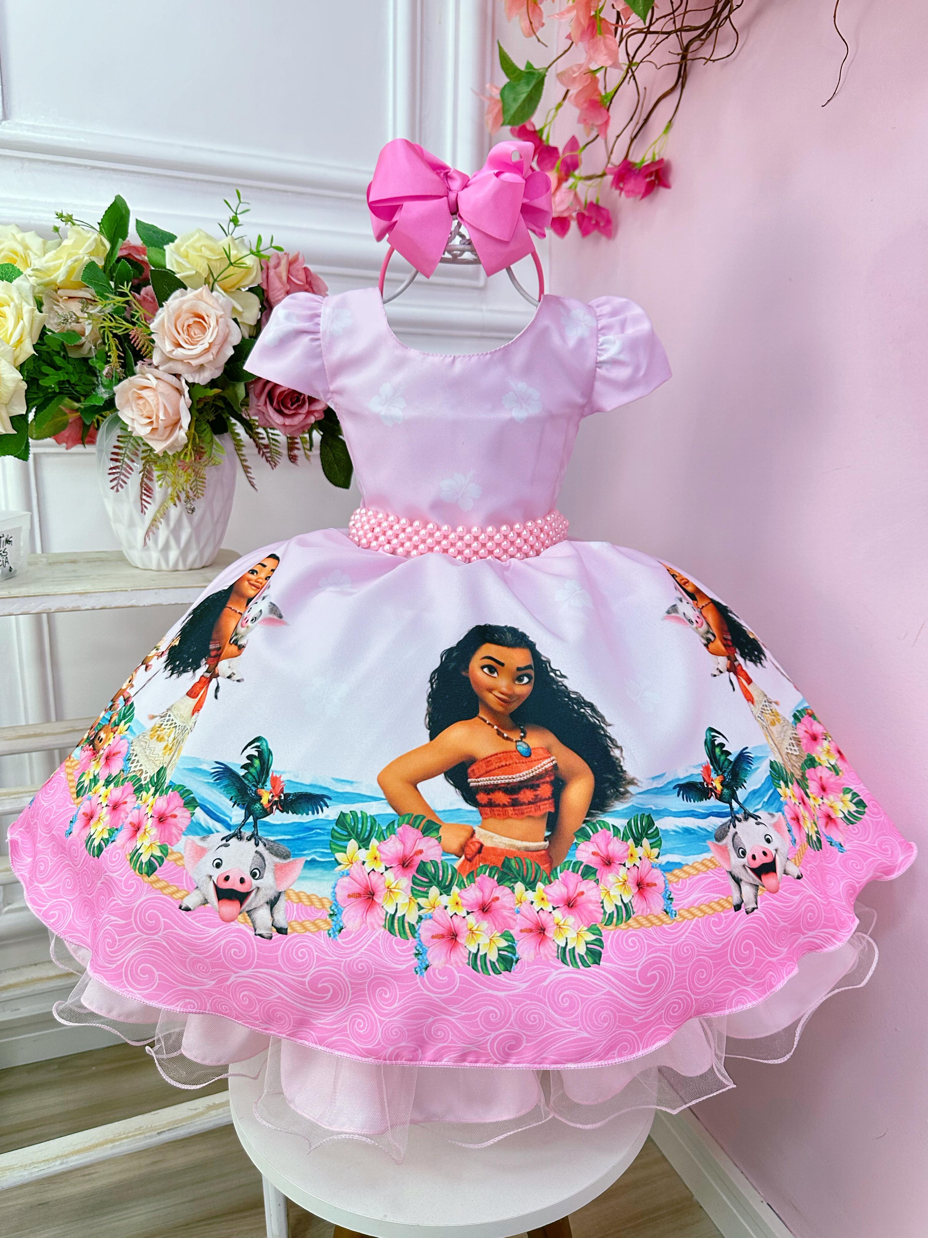 Vestido Infantil Rosa Moana na Praia Festas Luxo