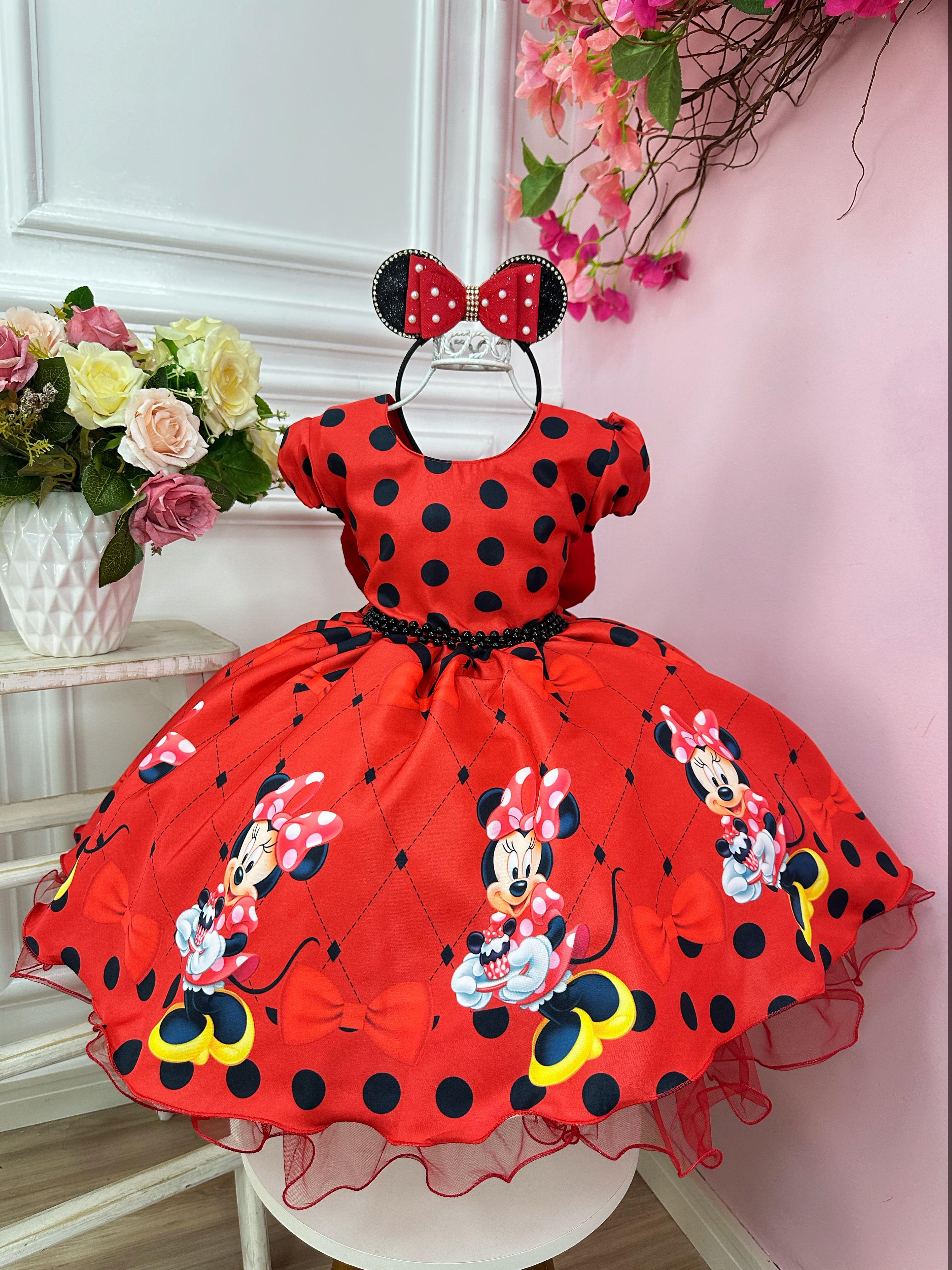 Vestido Infantil Vermelho da Minnie Festas Luxo