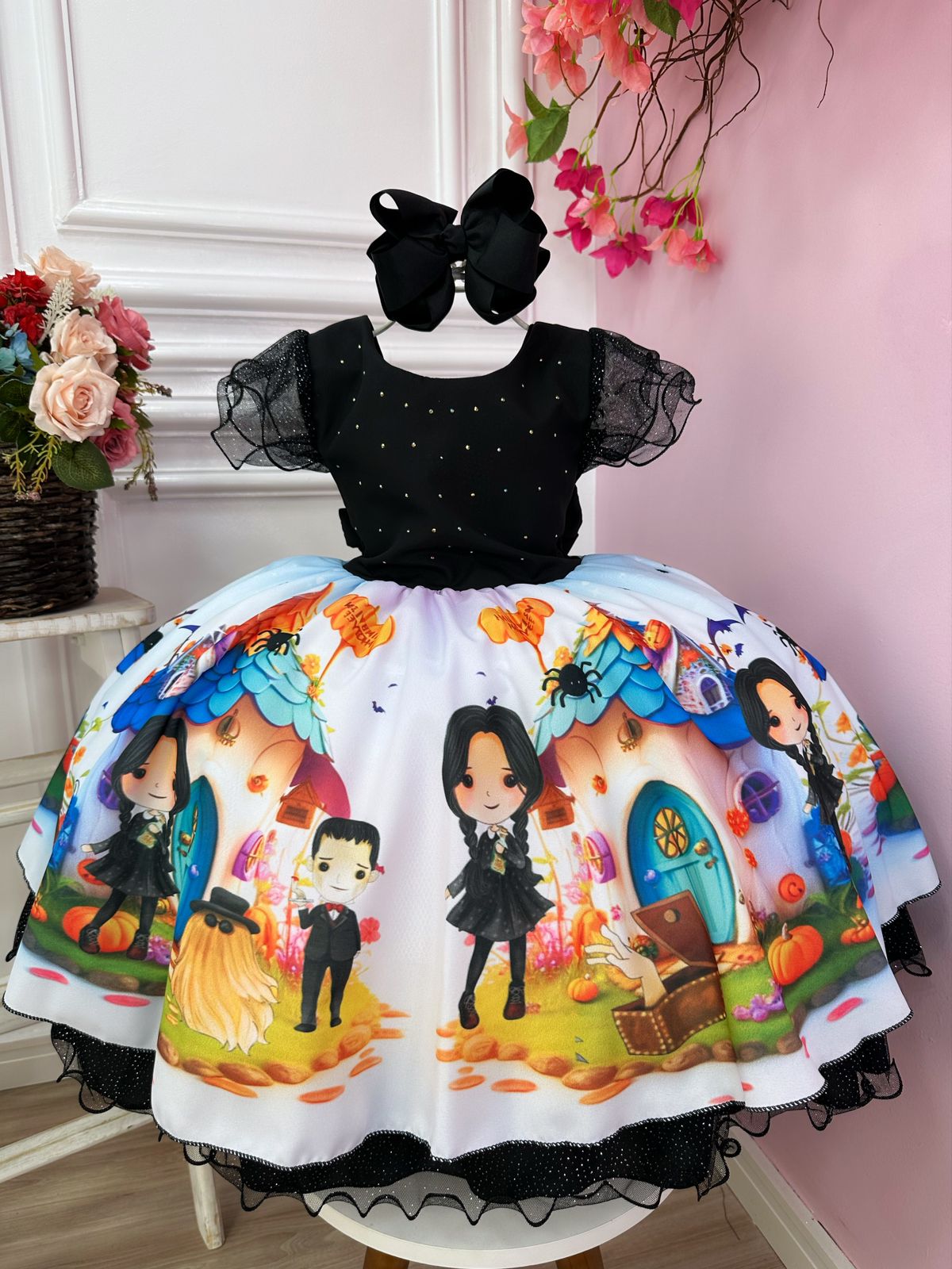 Vestido Infantil Halloween Preto Busto Strass