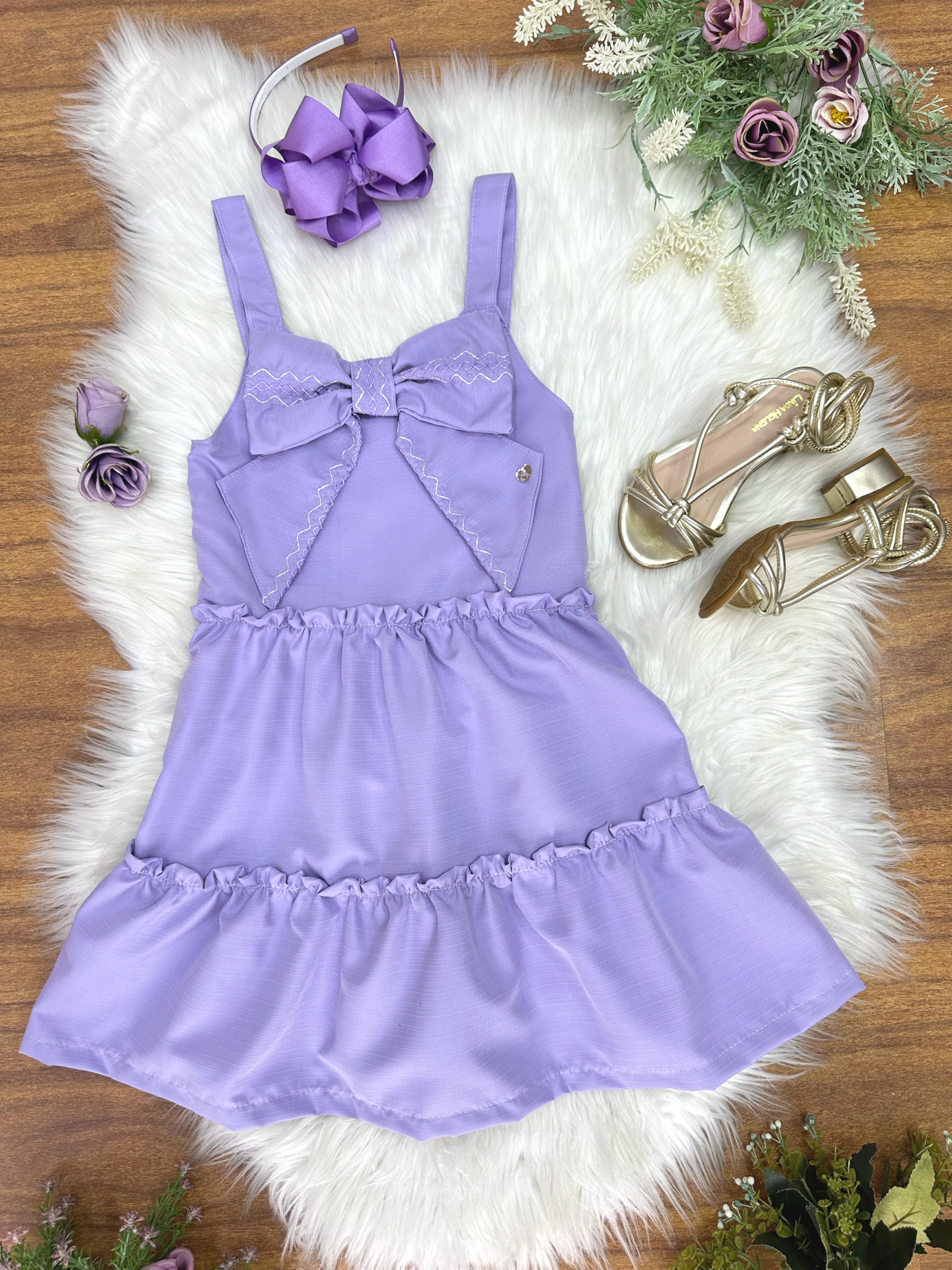 Vestido de Alça Infantil Lilás Casual Festas Luxo