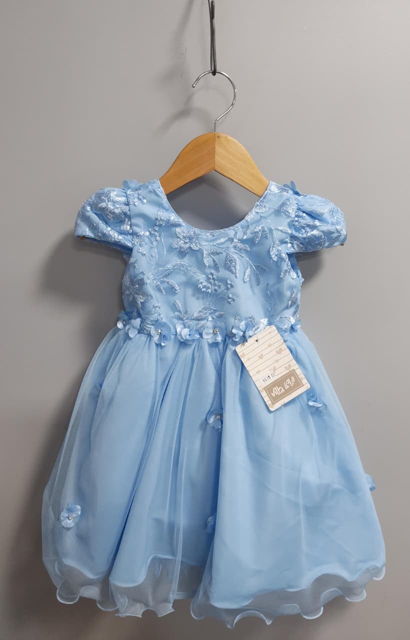 Vestido Infantil Azul C/ Renda Jardim Encantado Festas