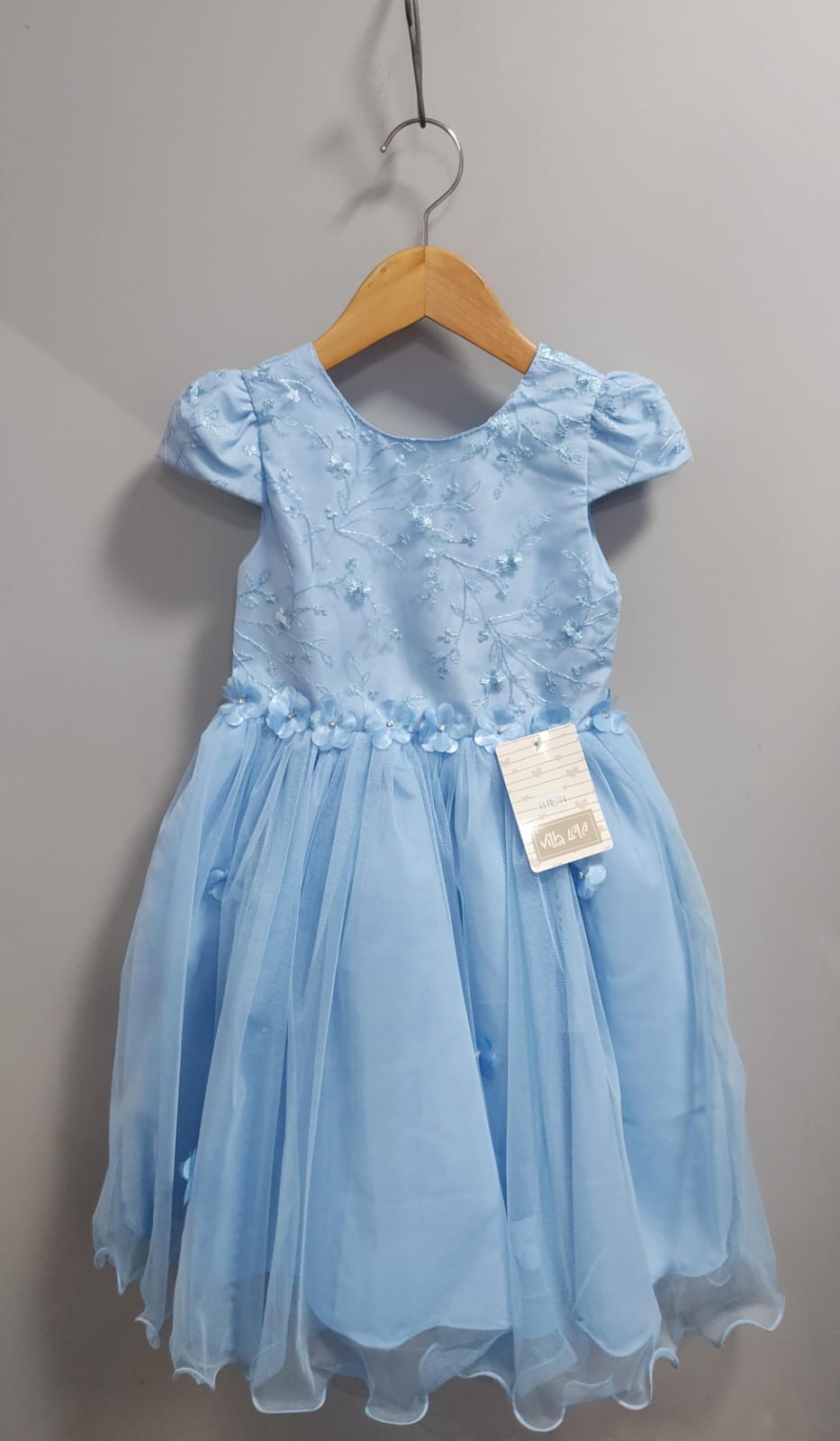 Vestido Infantil Azul Claro Com Renda Jardim Encantado