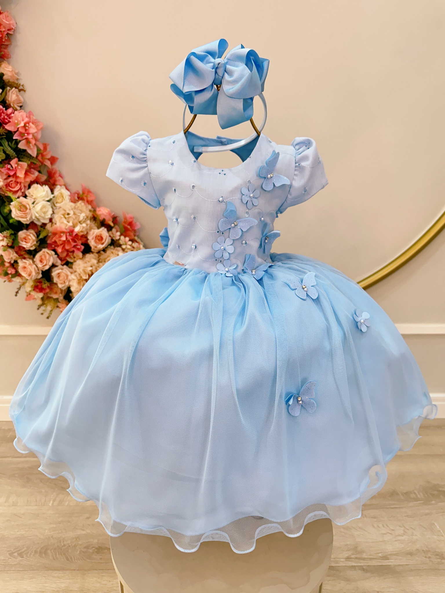 Vestido Infantil Azul Claro Jardim Encantado Daminha Festas