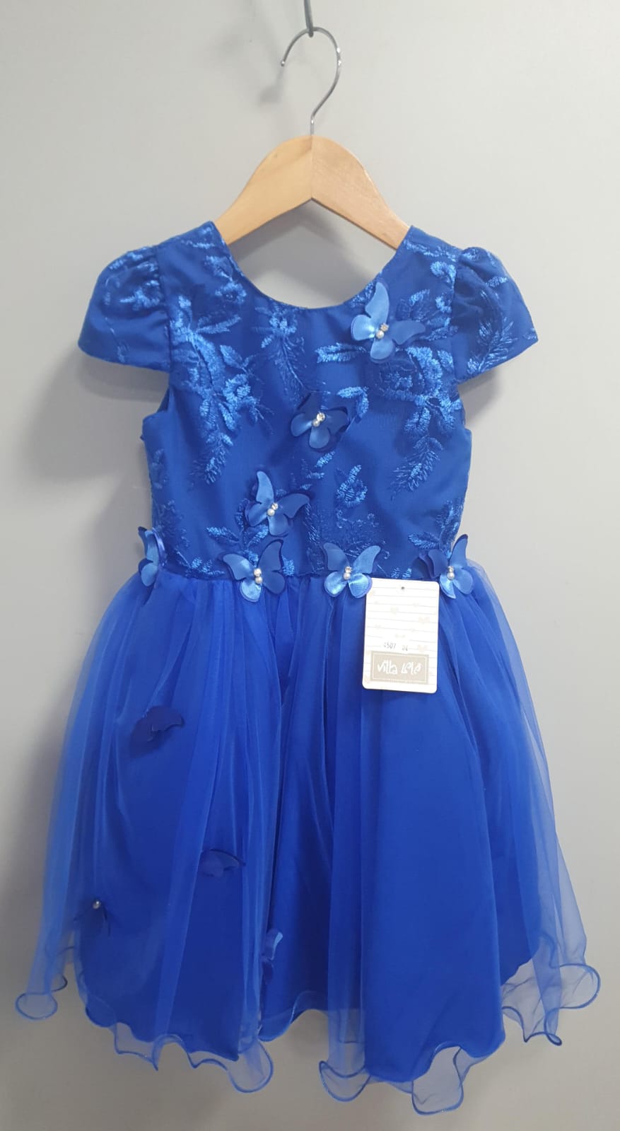 Vestido Infantil Azul Royal Renda C/ Borboletas Daminhas Luxo
