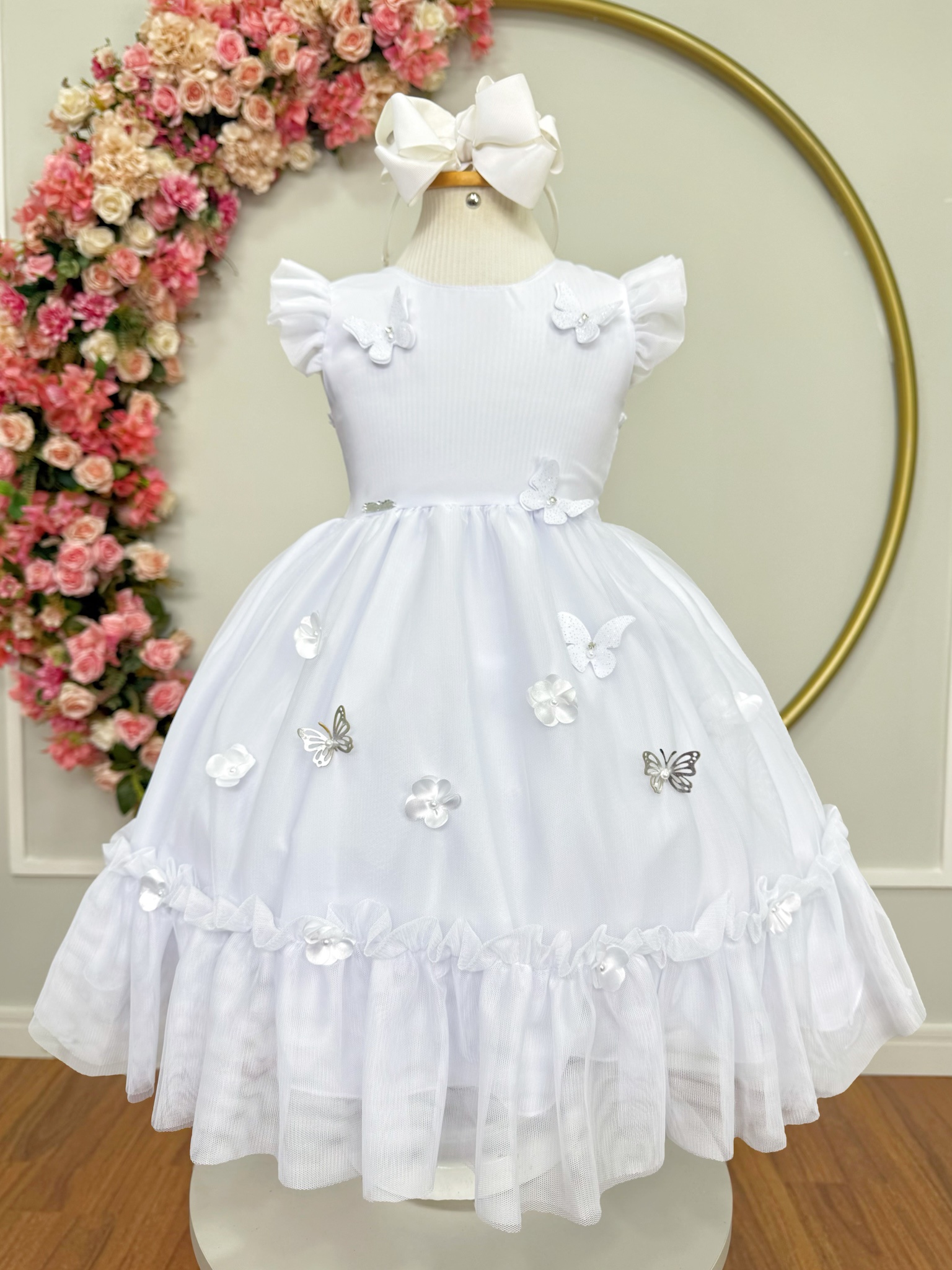 Vestido Infantil Branco Jardim Encantado c/Apliques Festas
