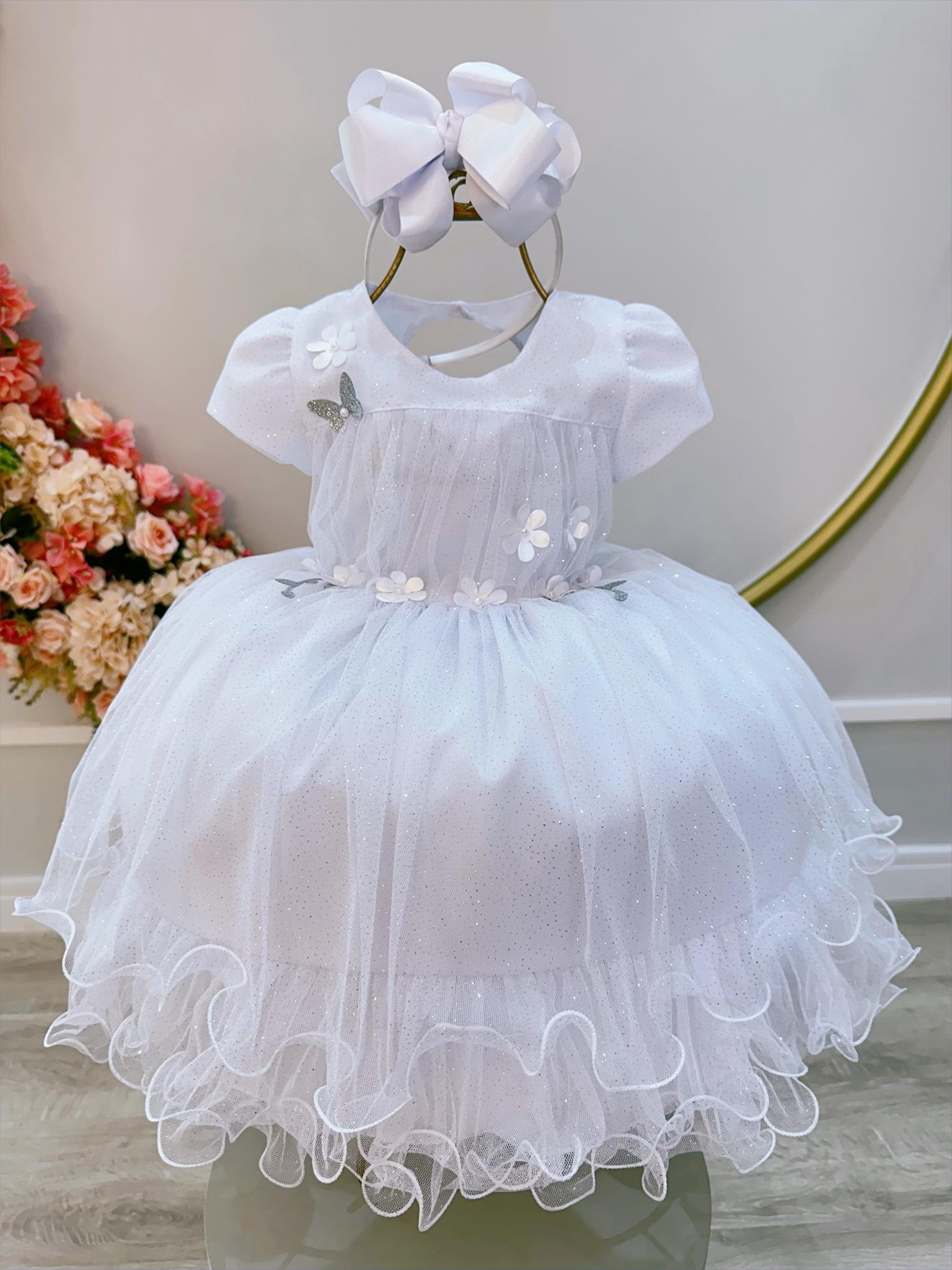Vestido Infantil Branco Jardim Encantado C/ Babados Luxo