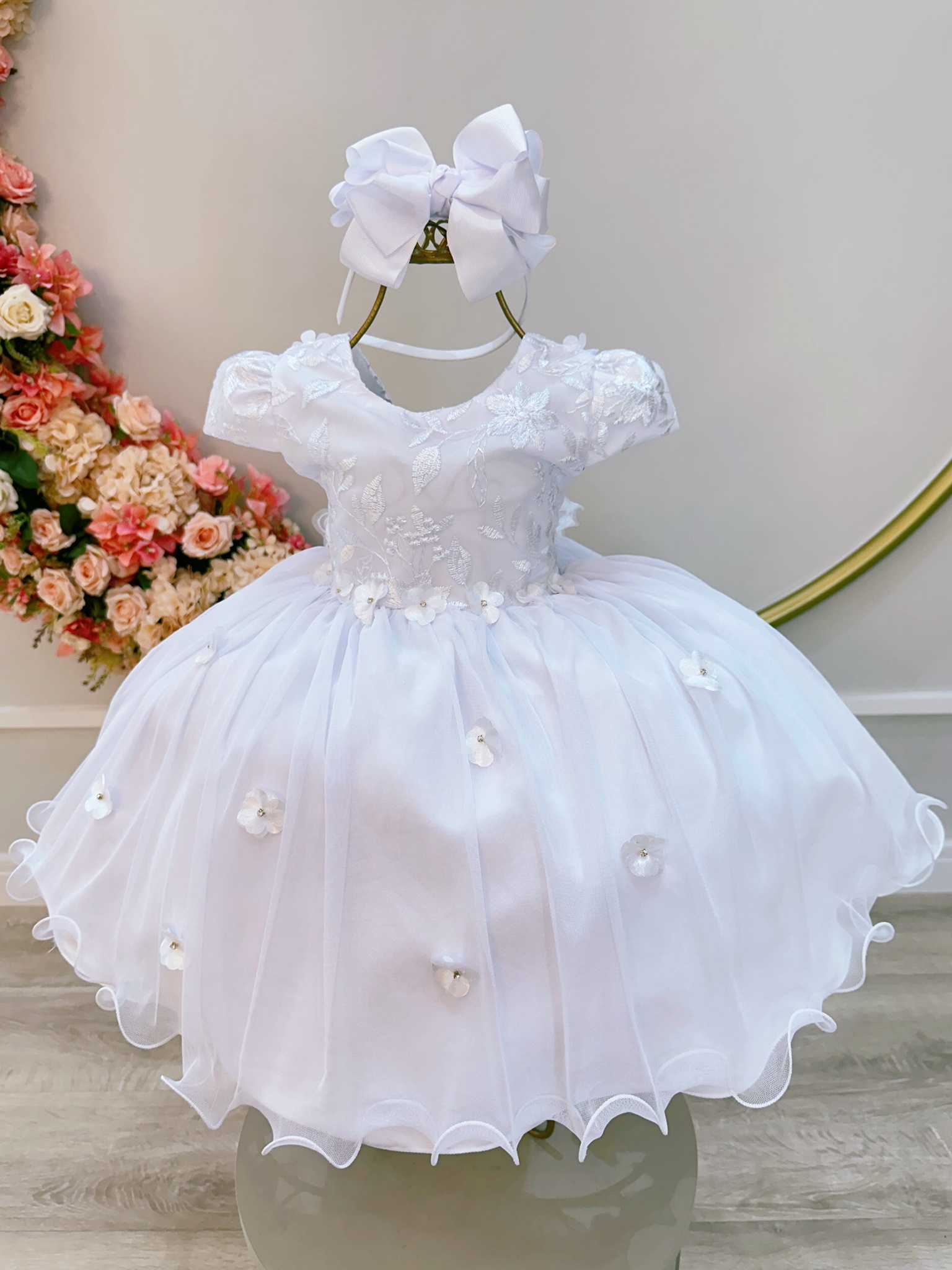 Vestido Infantil Branco Jardim Encantado C/ Renda Luxo