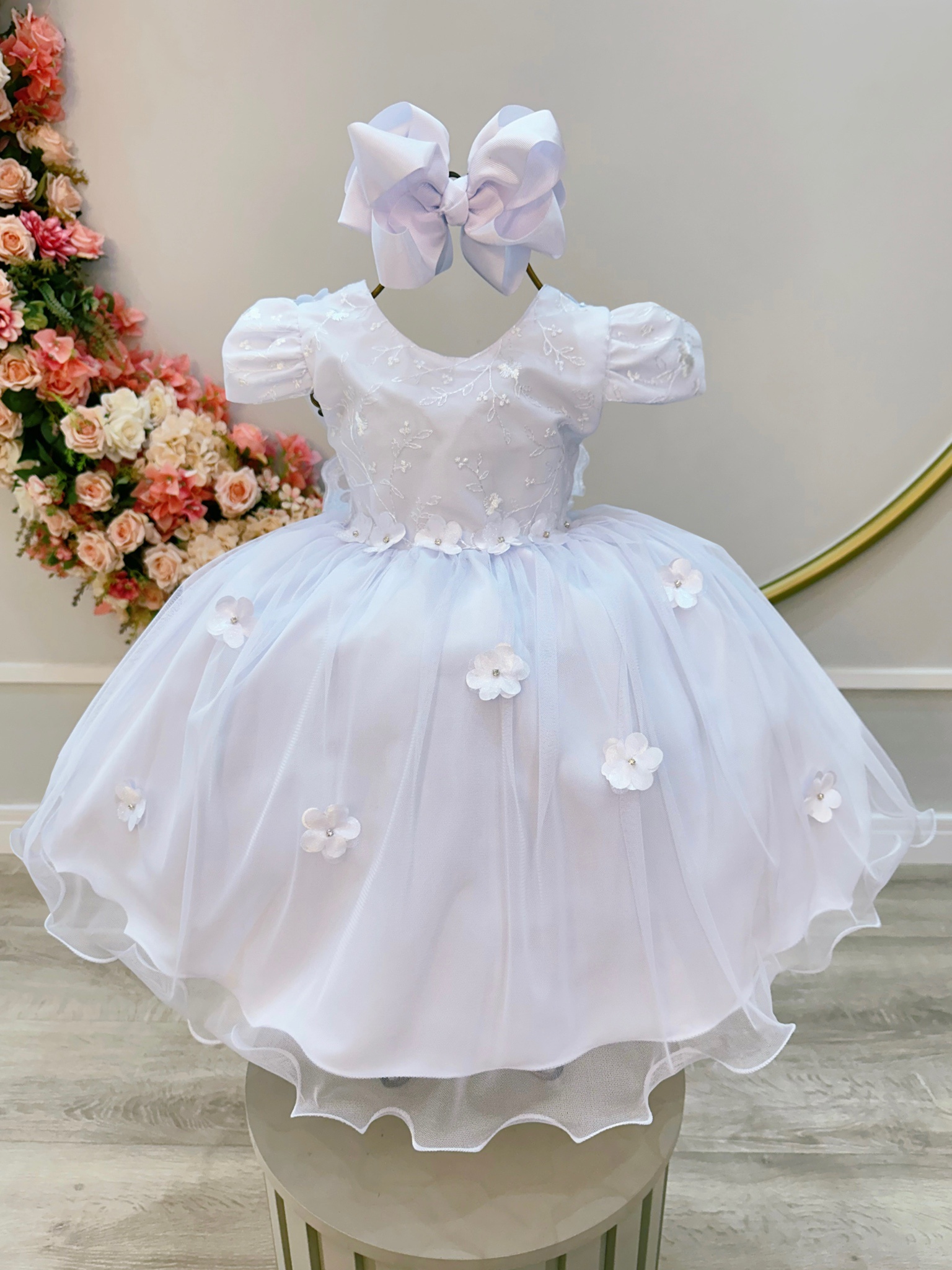 Vestido Infantil Branco Jardim Encantado Festa C/ Renda Luxo