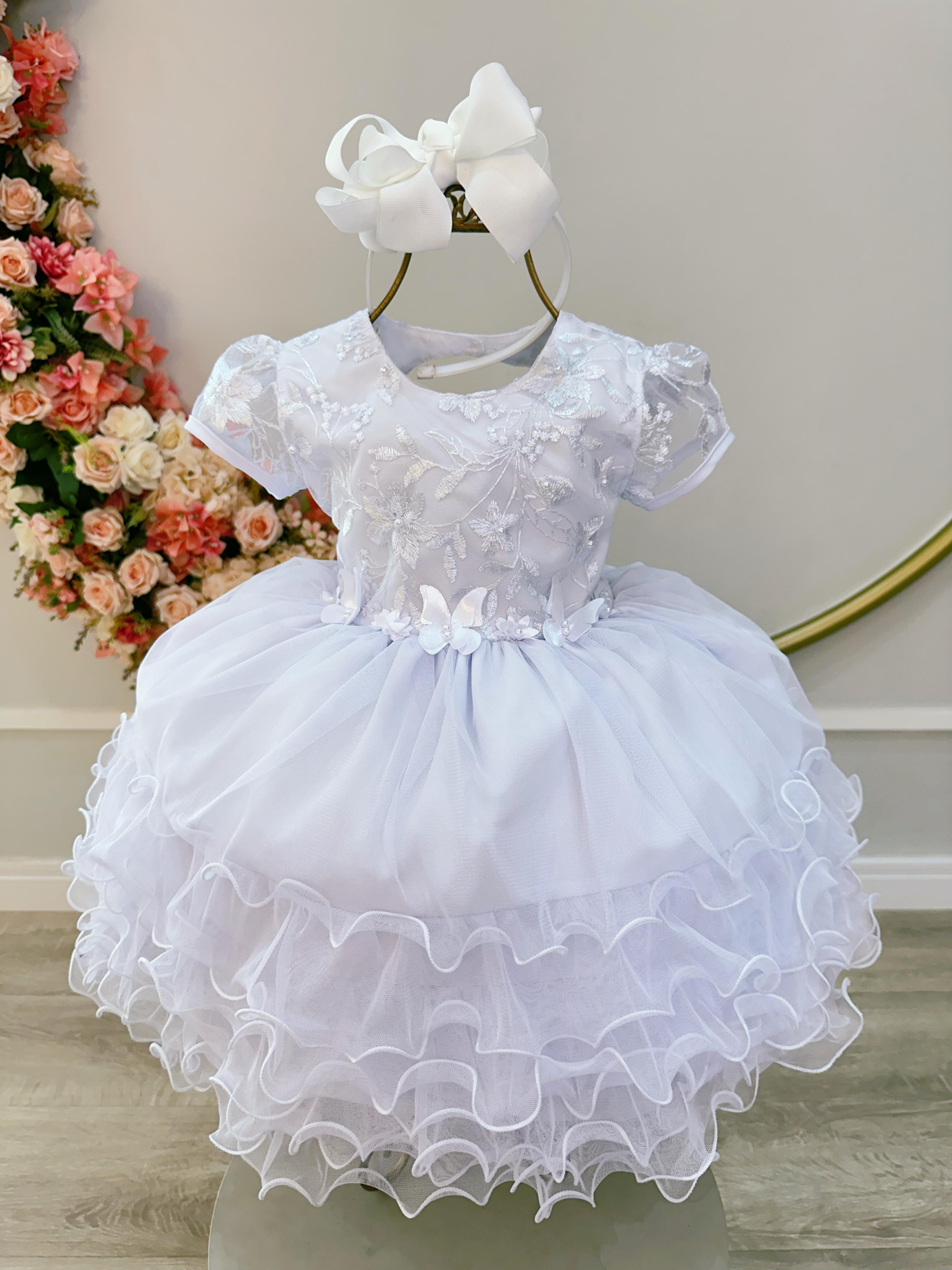 Vestido Infantil Branco Jardim Encantado Saia C/ Babados