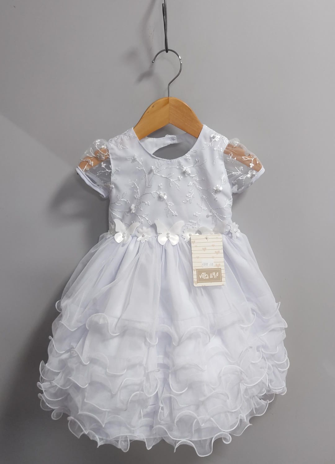Vestido Infantil Branco Jardim Encantado Saia Com Babados