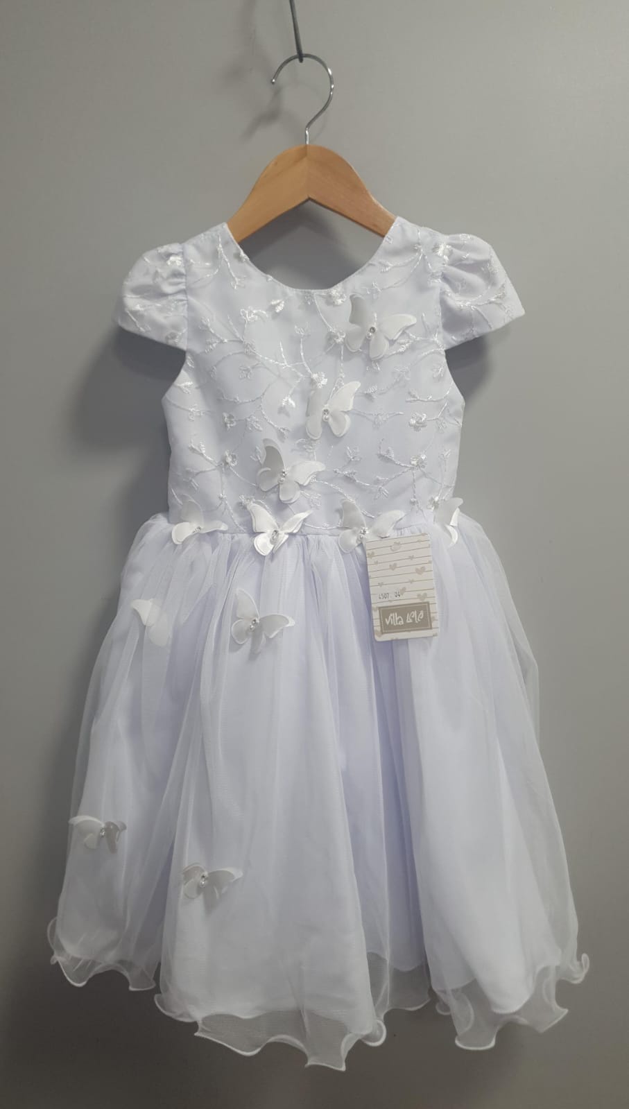 Vestido Infantil Branco Renda C/ Borboletas Daminhas Luxo